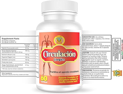 Miniatura 2 de Nutrisalud Products Complejo Circulacion, Capsulas naturales para la circulacion.Set de 2 frascos.Combate Varices,calambres,hinchazon de pies y