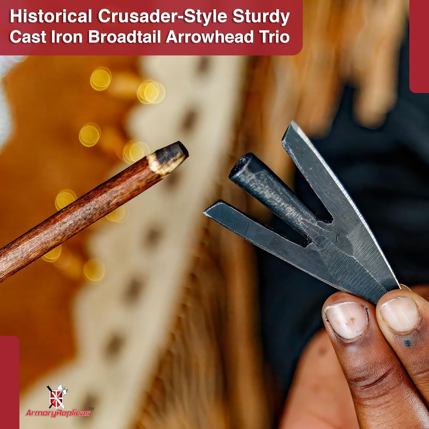 Medieval Hunter Archer Companion Iron Broadtail Arrowhead – Durable Pack of 3 Arrowheads for Hunting and Target Practice