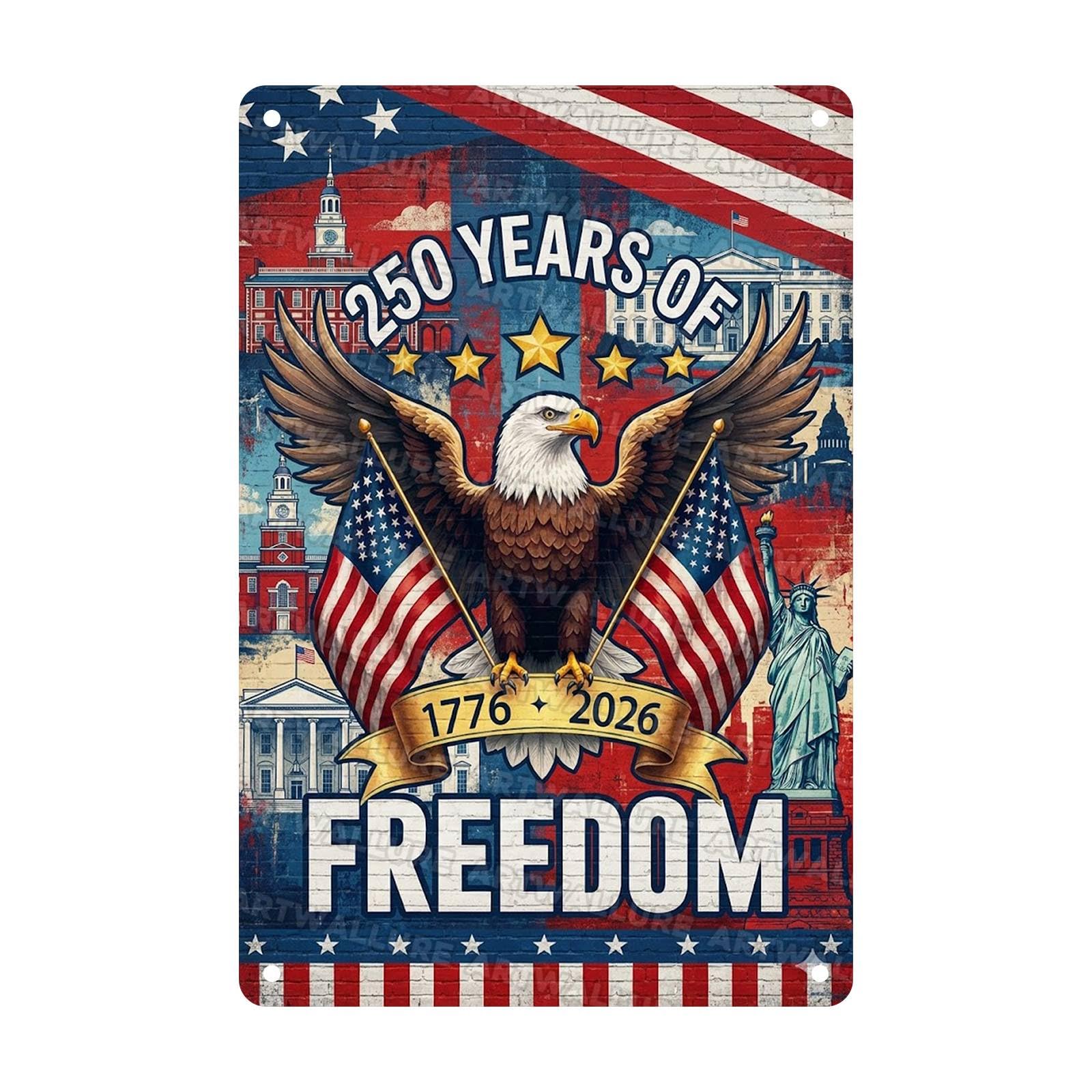 USA 250th Anniversary Tin Sign Commemorative Metal Sign 250 Years Of Freedom 1776 2026 Wall Art For Veterans Living Room Man Cave Garage Bar Pub 8x12Inch