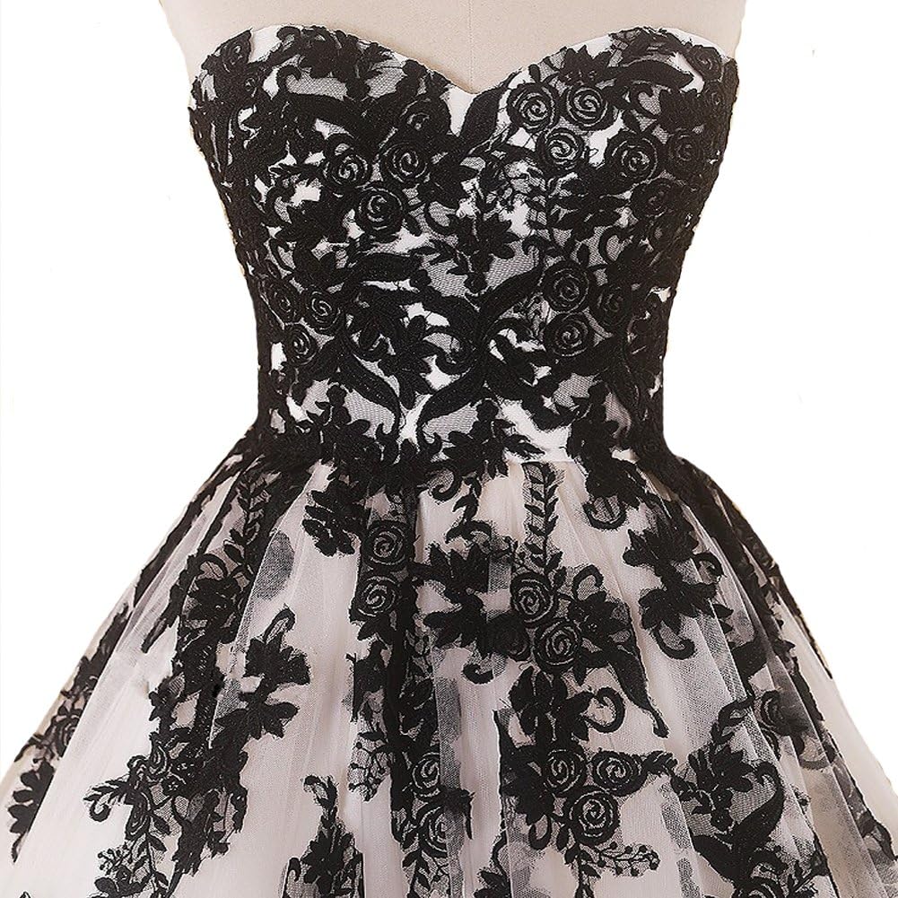 Women Vintage Gothic Black Lace Ball Gown Long Prom Dresses Bridal Wedding Dresses