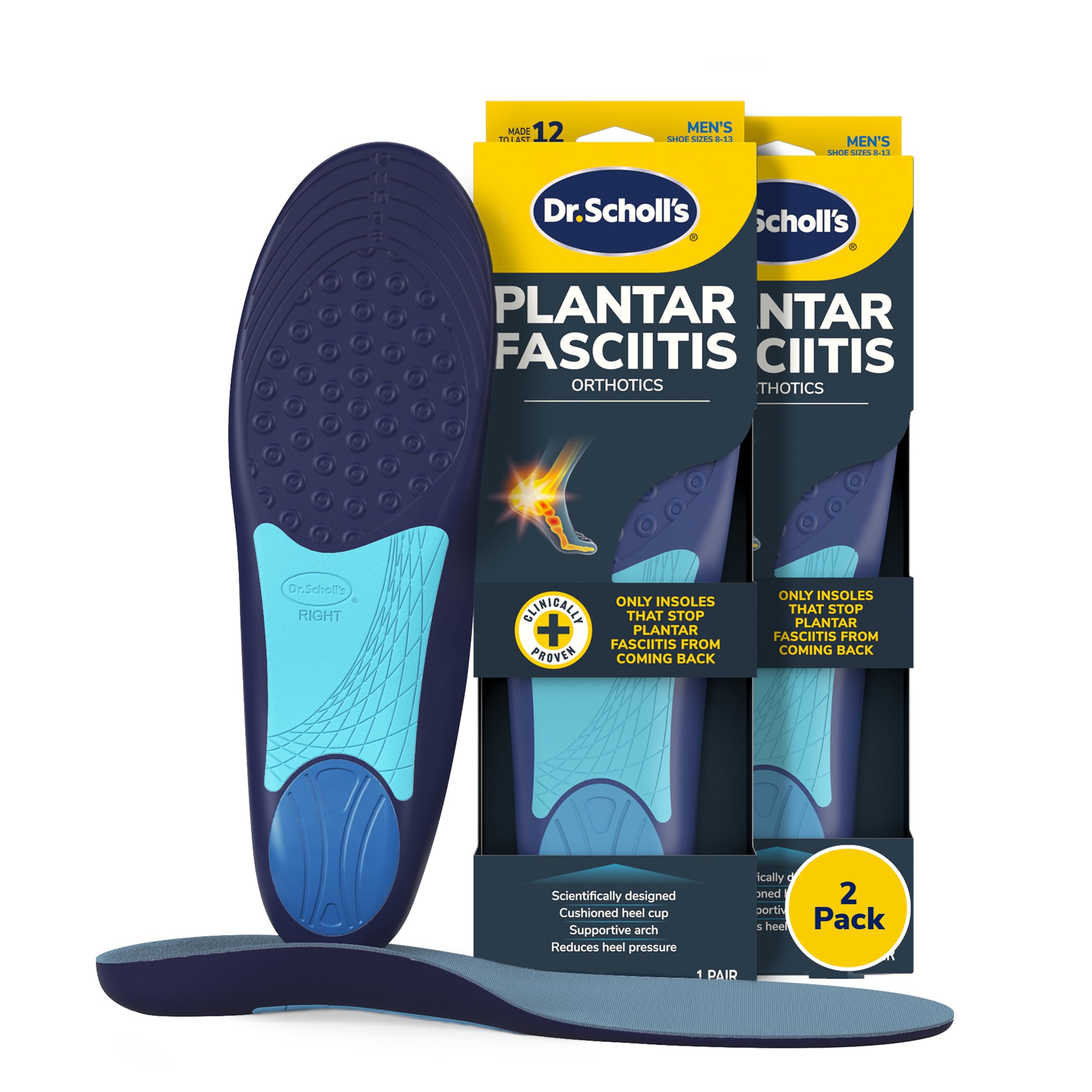 Dr. Scholl’s Plantar Fasciitis Relief Orthotic Insoles for Men - The Only Proven Insole to Stop Plantar Fasciitis from Coming Back, Immediately Relieves Pain, Heel Spurs, Arch Support Inserts