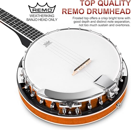 Miniatura 2 de Vangoa Banjo - Kit de 5 cuerdas de tamaño completo para principiantes, cabeza Remo, resonador de caoba, banjo cerrado con bolsa premium para