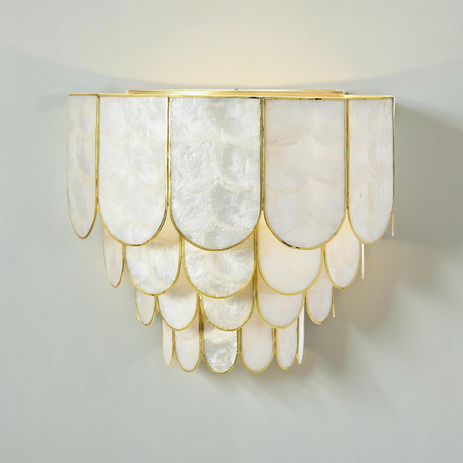 Creative Co-Op 14" Round 4-Tier Capiz and Metal Flush Mount Ceiling Light, Gold