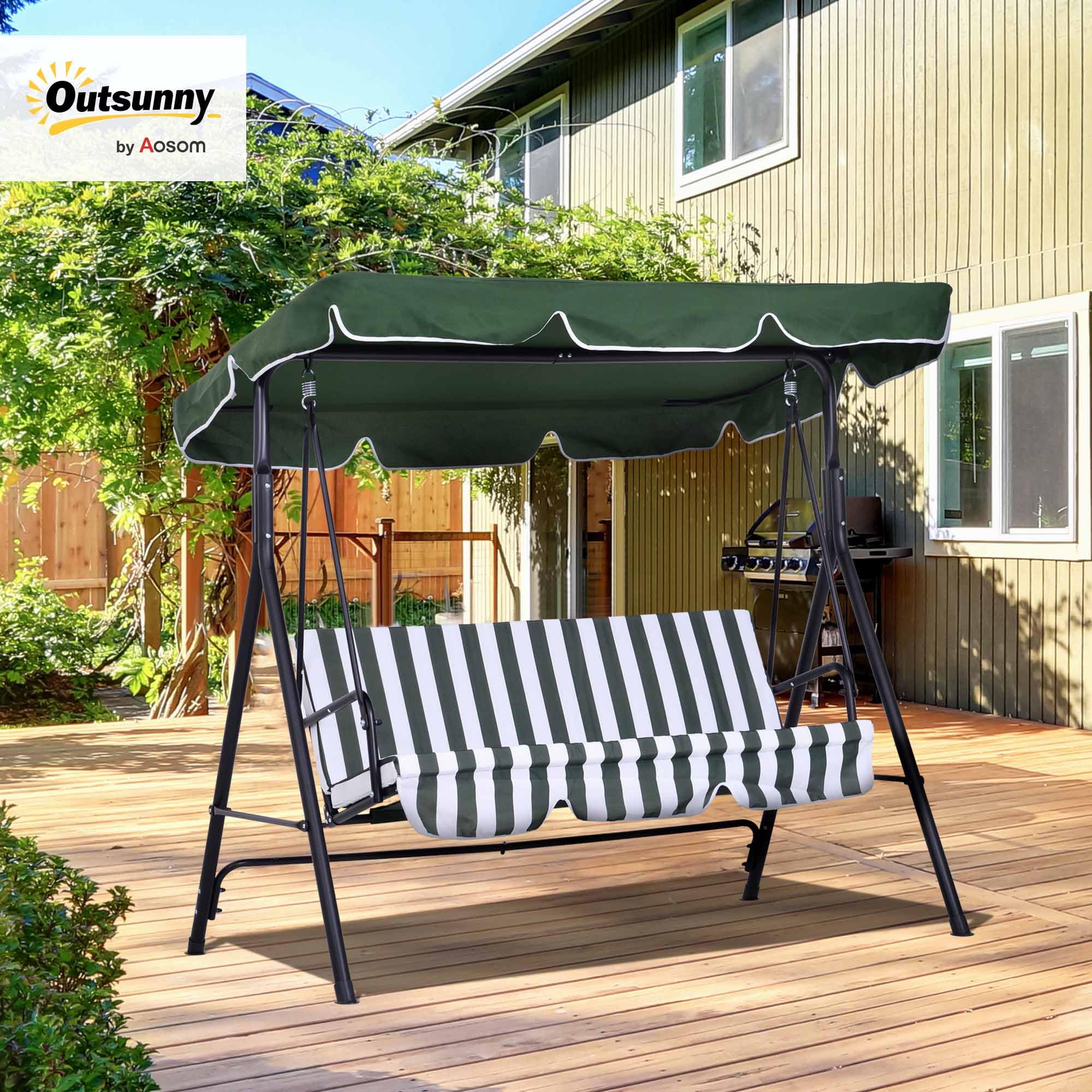 Outsunny Columpio de Jardín Exterior de 3 Plazas, Balancín de Jardín Exterior con Techo Ajustable y Marco de Acero, para Balcón, Terraza, Patio, Carga 200 kg, 172x110x153 cm, Verde