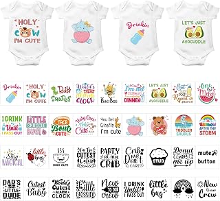 Teling 36 Pcs Iron on Decals Baby Shower Games Iron on Transfers Stickers Patches Baby Bodysuit Making Bibs Decorating Kit Patch Maker for Gender Reveal T Shirt(Cute)