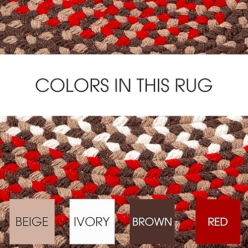 Miniatura 3 de Super Area Rugs Alfombra trenzada ovalada ovalada de 3 x 5 pies, color marrón - rojo - marfil para espacios de estilo rústico y primitivo