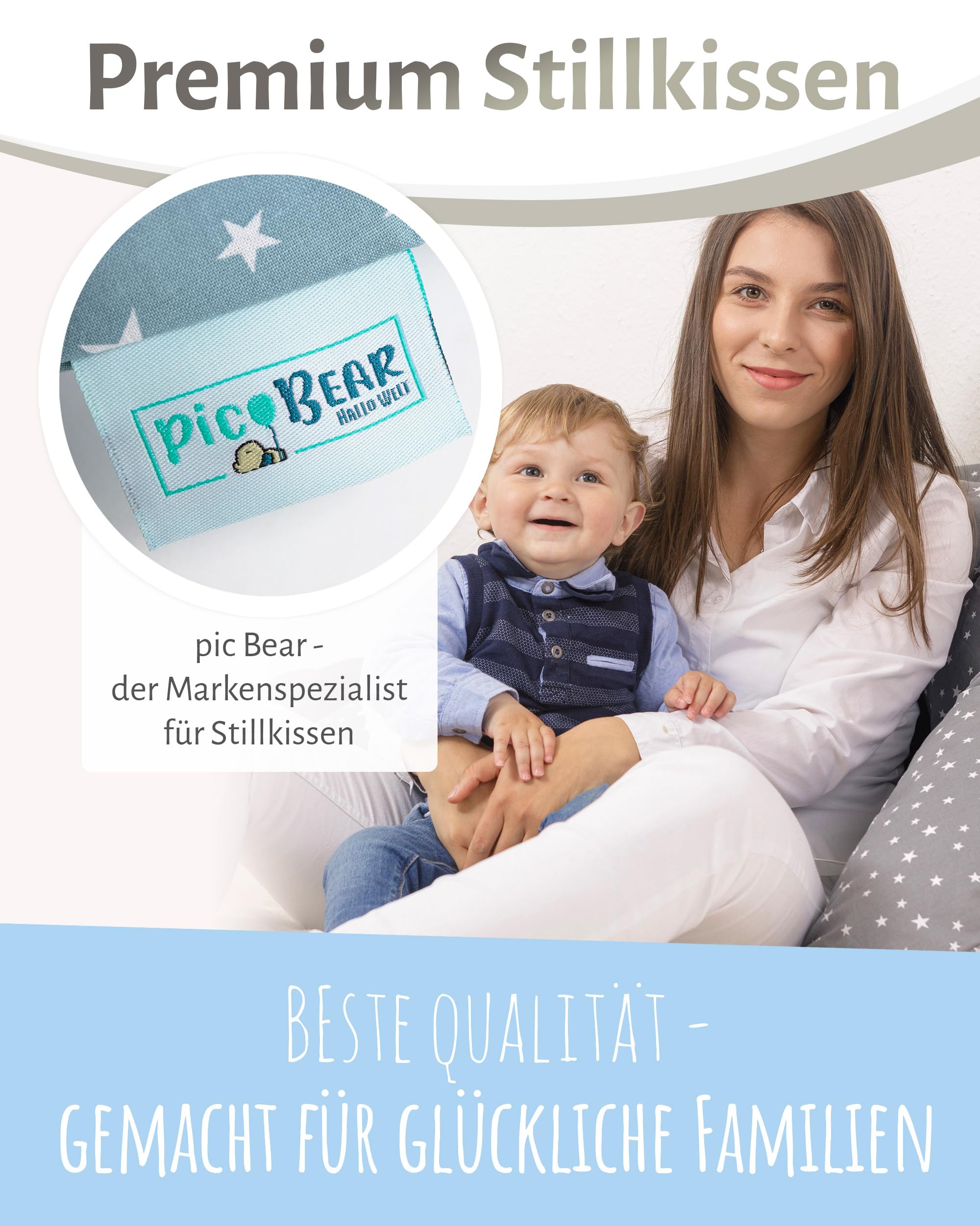 pic Bear Deutschland Stillkissen XL 170cm - Schwangerschaft Kissen - Seitenschläferkissen und Lagerungskissen für Erwachsene und Baby Schmusekissen (Punkte grau)