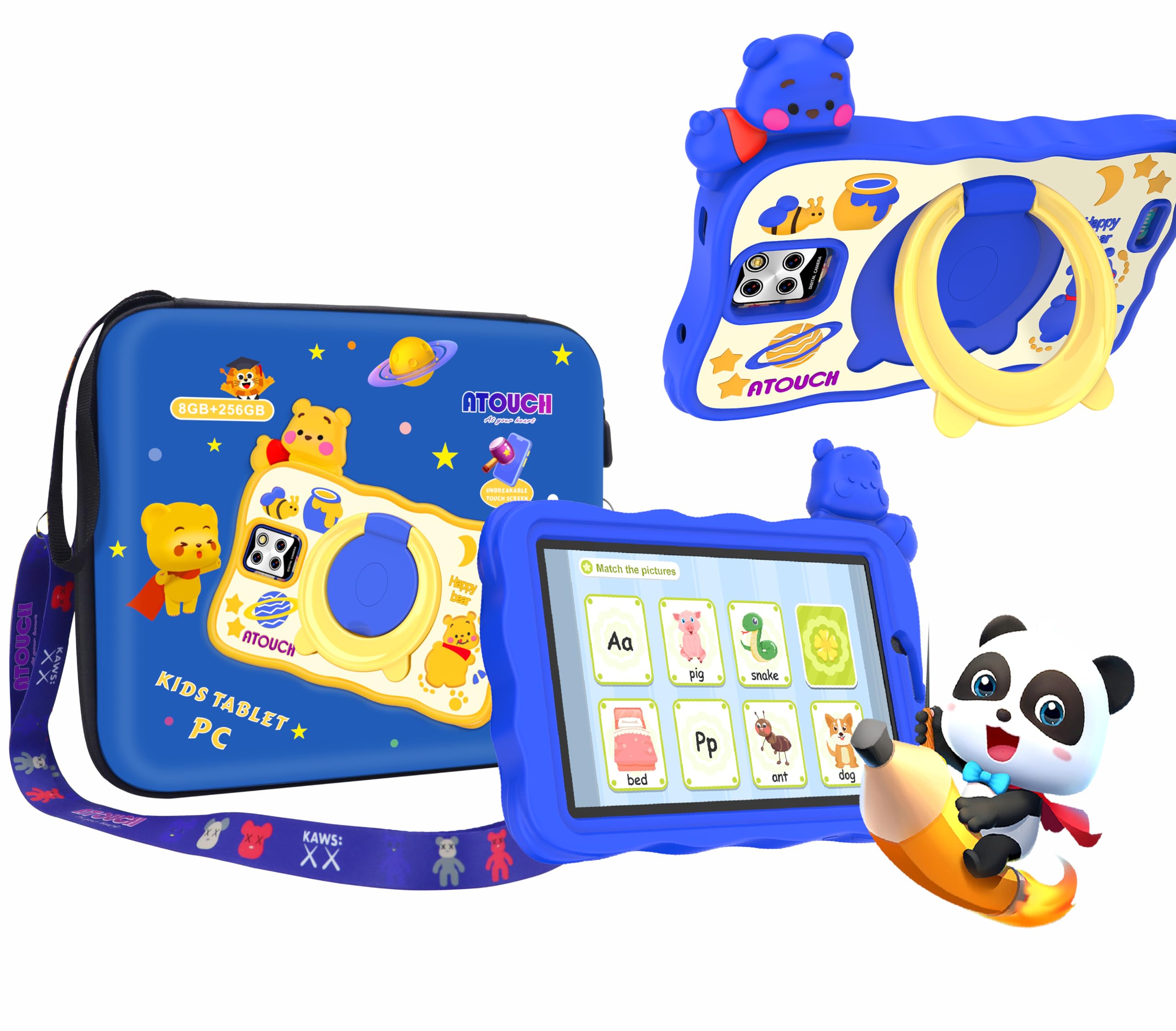 Atouch at your heart Android Tablet For Kids, 7-Inch Screen KC64 Smart Tab Wi-Fi Bluetooth and Dual SIM Early Education with 360° Rotating Stand Silicone Case/Carry Gift Bag (Blue)