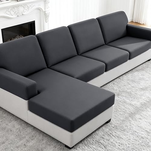 Miniatura 19 de TAOCOCO Fundas de sofá modular, fundas elásticas de cojín para sofá seccional en forma de L, 4 fundas de asiento seccionales, protector de muebles