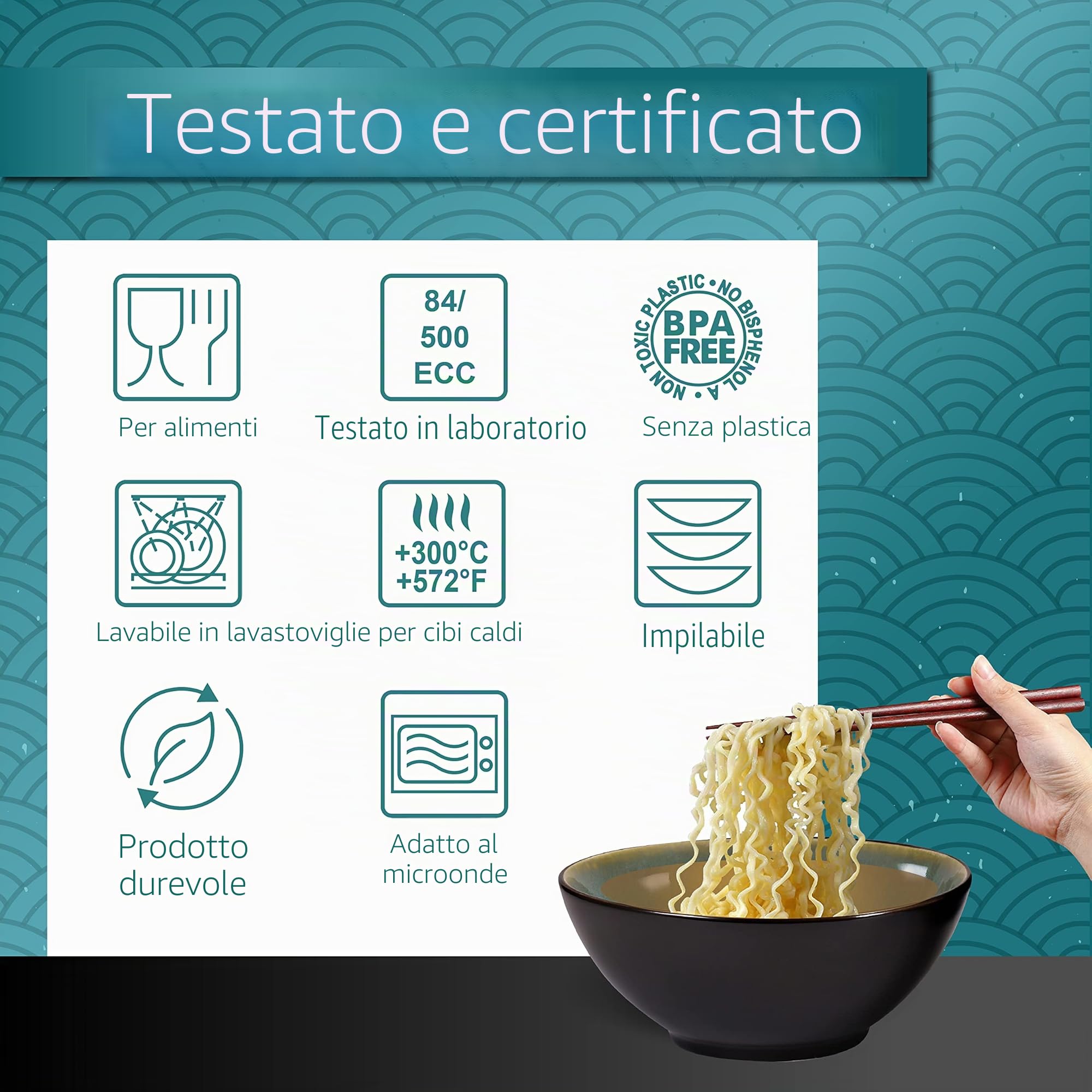 Urban Lifestyle Set di ciotole per ramen in ceramica, 2 pezzi, 20 cm, 900-1000 ml, ciotola per zuppa, insalatiera, ciotola per pho, ciotola per ramen, ciotola per cereali (Verde)