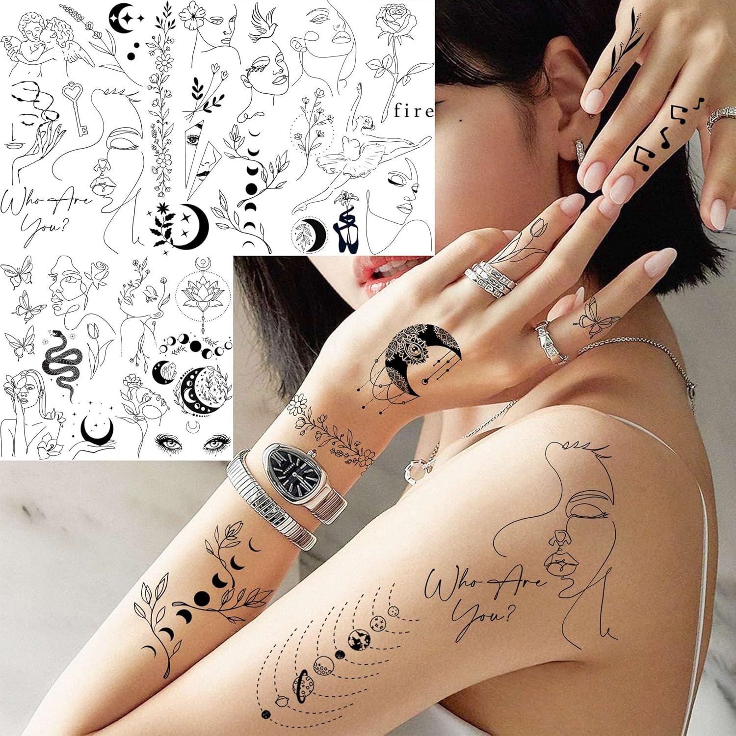 Buy Shegazzi 28 Sheets 220+ PCS Minimalism Line Art Small Black