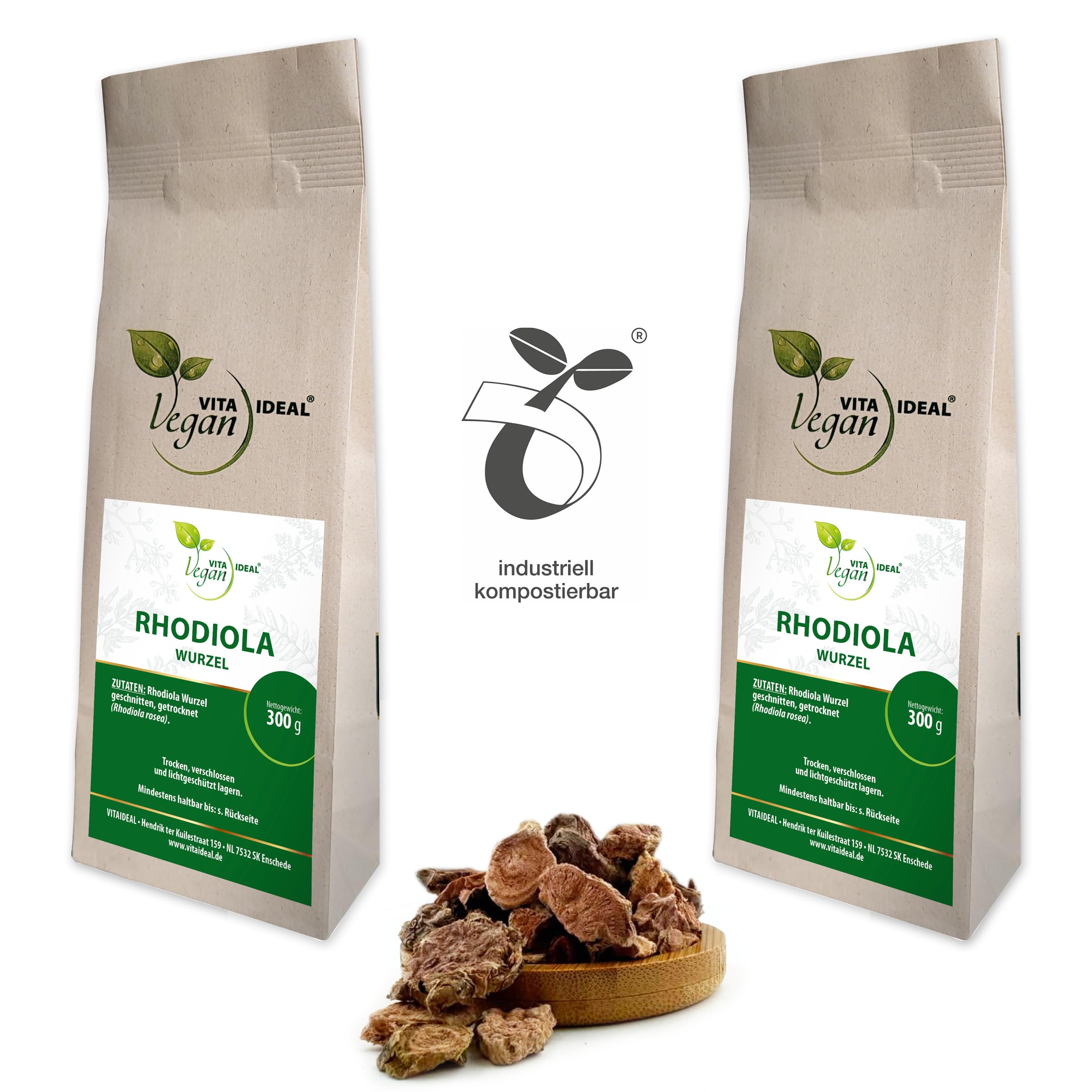 VITAI DEAL Vegan® ROSENWURZ - Wurzel 2x 300g geschnitten & getrocknet - Rhodiola rosea - ROSENWURZWUZEL - Rosen - Wurzwurzel Kräuter Tee, Tinktur & Aufguss. Kräutertee ohne Zusatzstoffe.