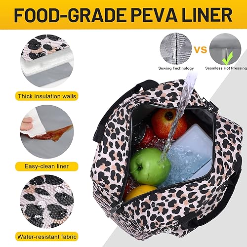 Miniatura 2 de MIER Lonchera con estampado de leopardo para mujer y mujer, con aislamiento, elegante y bonita, con correa para el hombro, portátil, a la moda