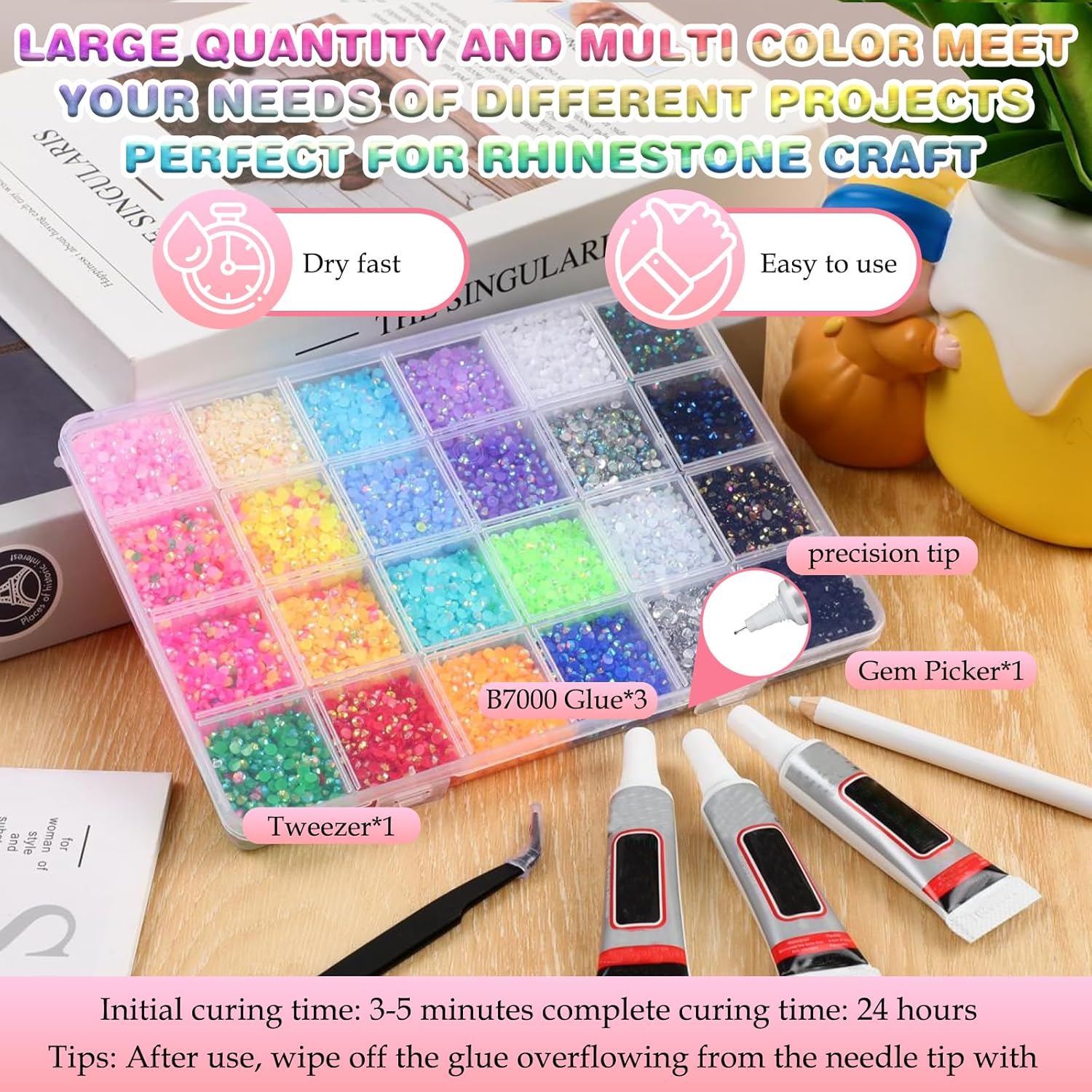 32000Pcs 40 Colors Resin Jelly Rhinestones for Bedazzling, Multicolor 3mm Flatback Gems for Diamond Art 3Pcs Jewelry Glue for Bedazzled Nail Art Makeup Crafting Book Shoes - Image 4