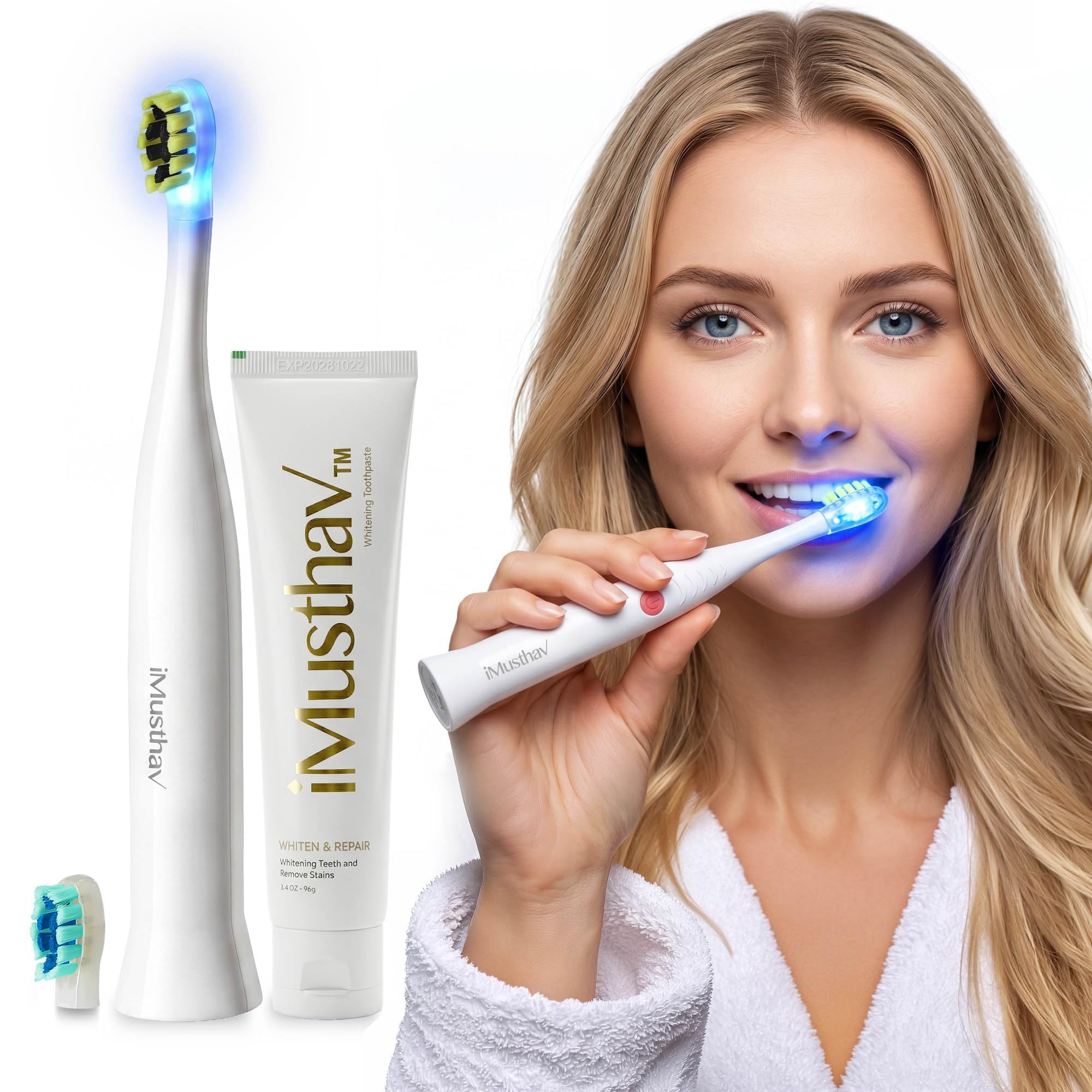 SonicBlu Brosse à dents électrique pour un usage domestique – Brosse à dents sonique avec LED bleue pour activer le dentifrice blanchissant – Poils doux, minuterie intelligente et technologie