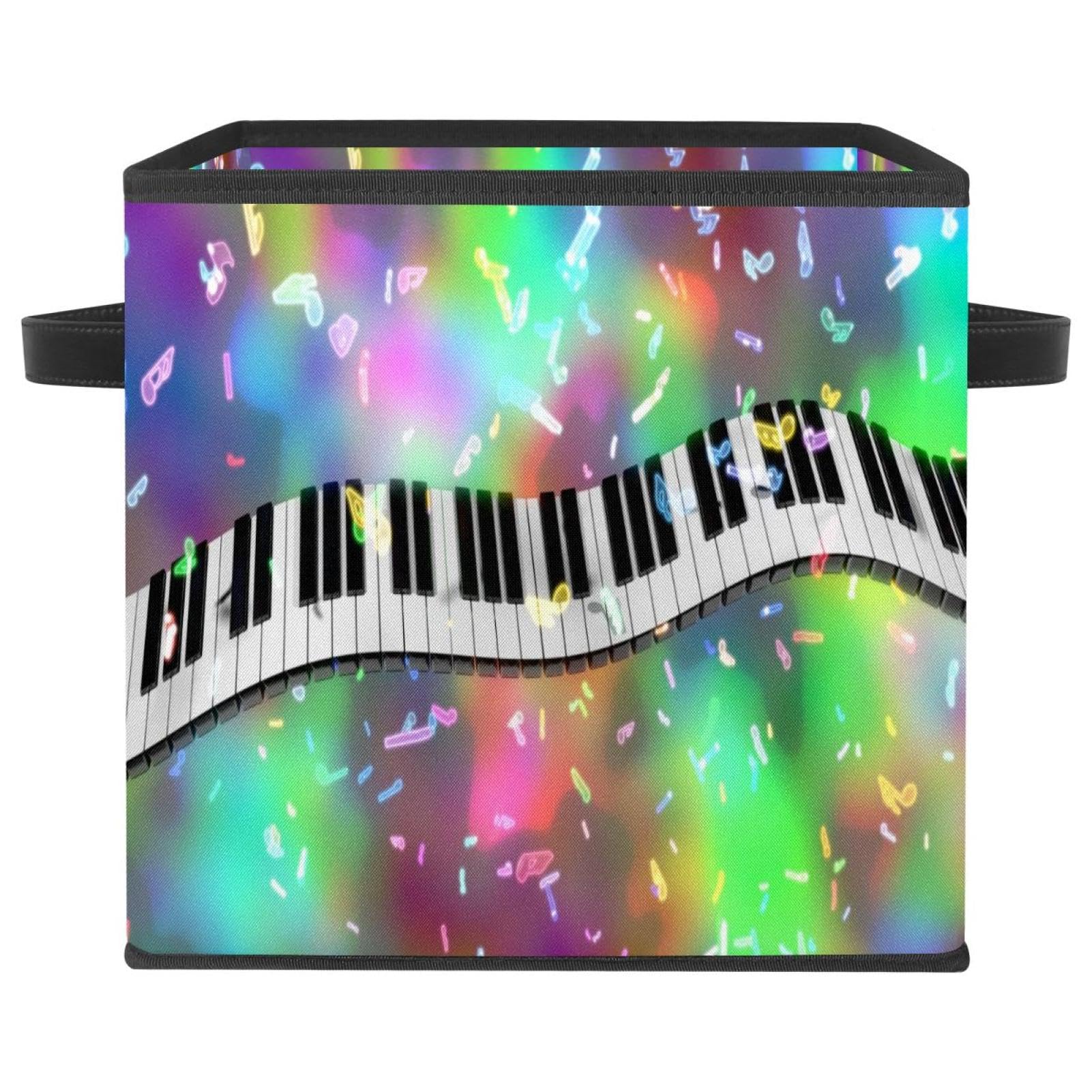 Boîte de rangement pliable cube motif touches de piano en tissu pour placard et chambre