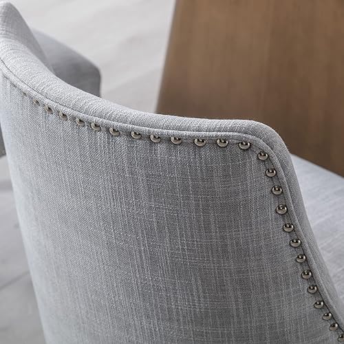 Miniatura 6 de DM Furniture Juego de 2 sillas de comedor modernas de mediados de siglo, sillas decorativas de tela de lino, sillas auxiliares de madera para sala