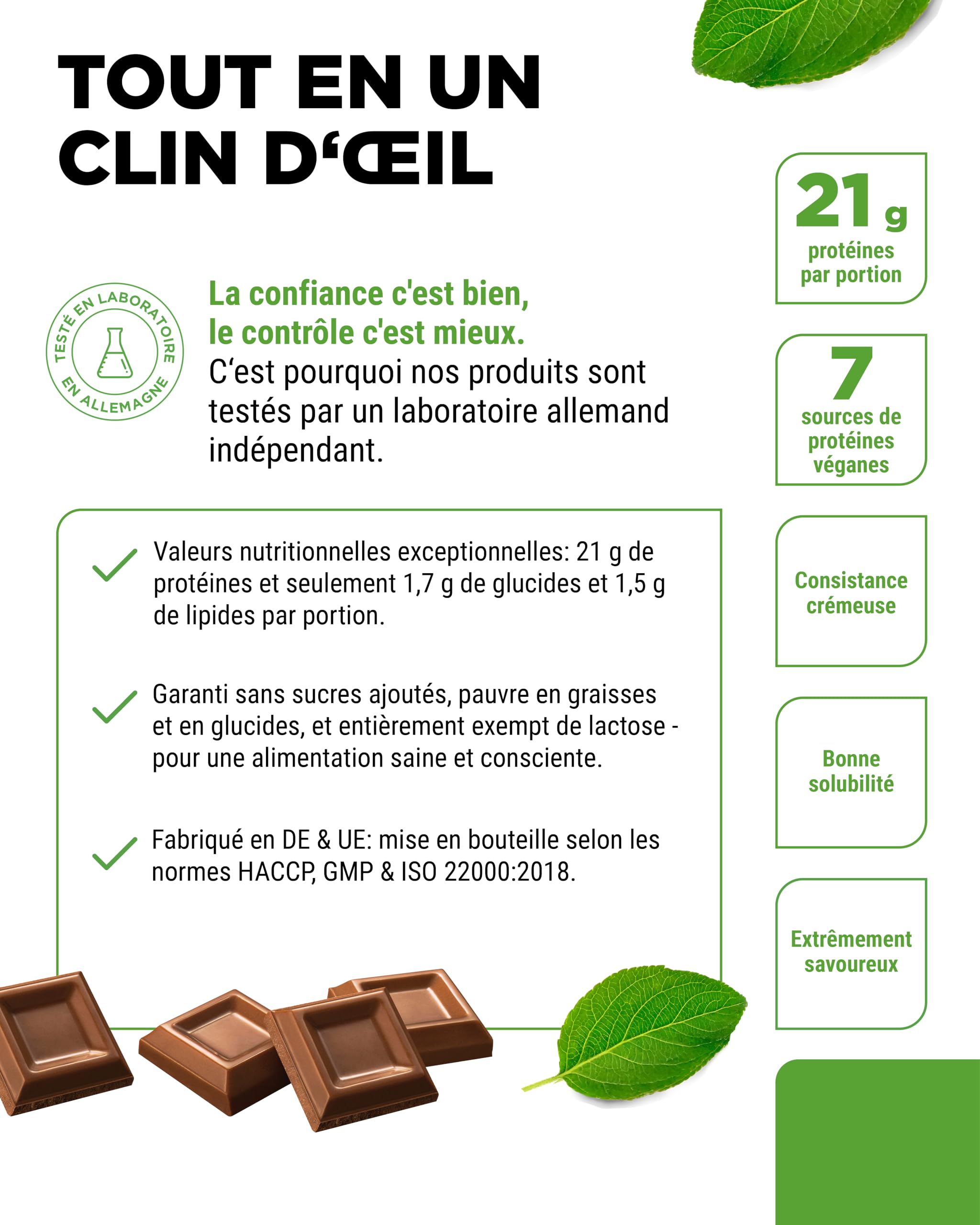 Vegan 7K Protein - 1kg -Double Chocolat - Poudre de protéine purement végétale avec des protéines de riz, d'amande, de soja, de pois, de chanvre, de canneberge et de tournesol.