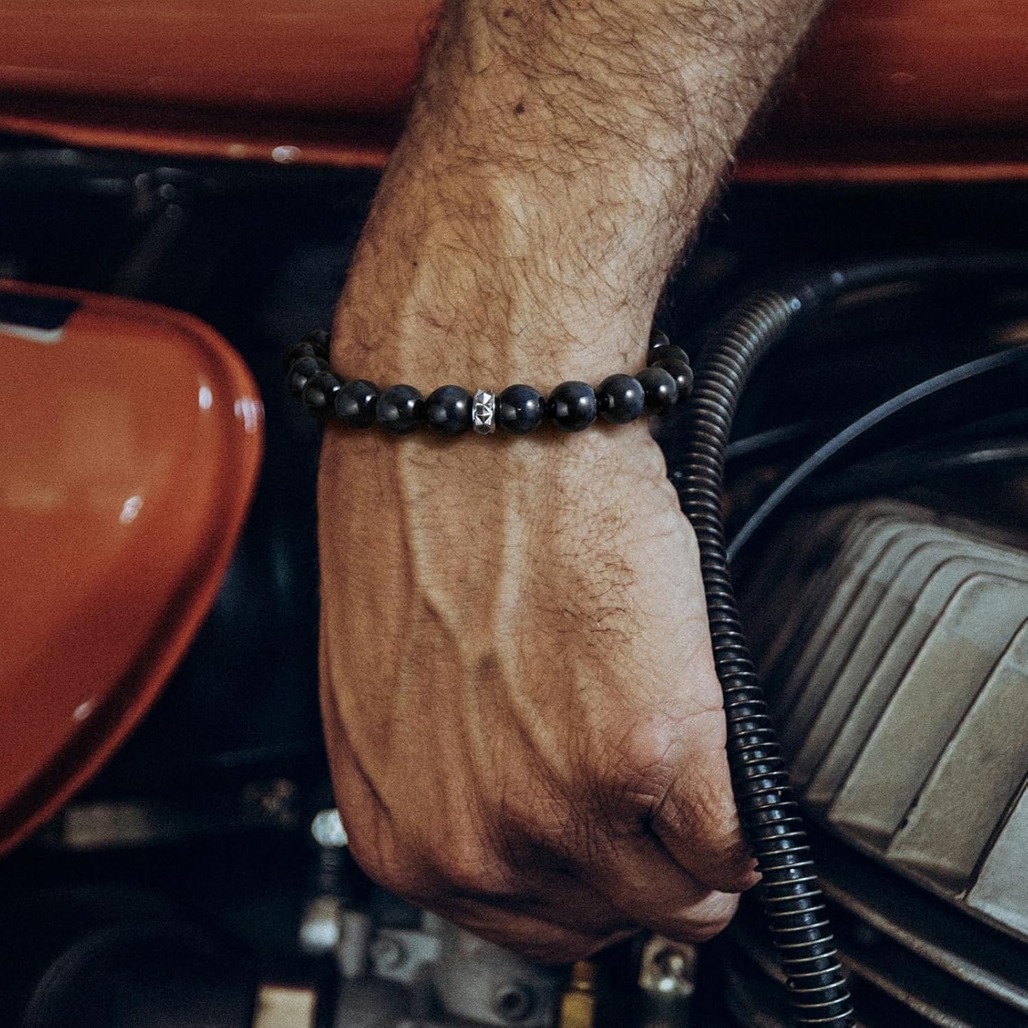 AWNL Hawk's Eye Charoite Beaded Bracelet for Men Sterling Silver Charm Adjustable Braided Protection Bracelet (10mm) Natural Gemstones Gift for Men, 6.1''-7.5'' - Image 2