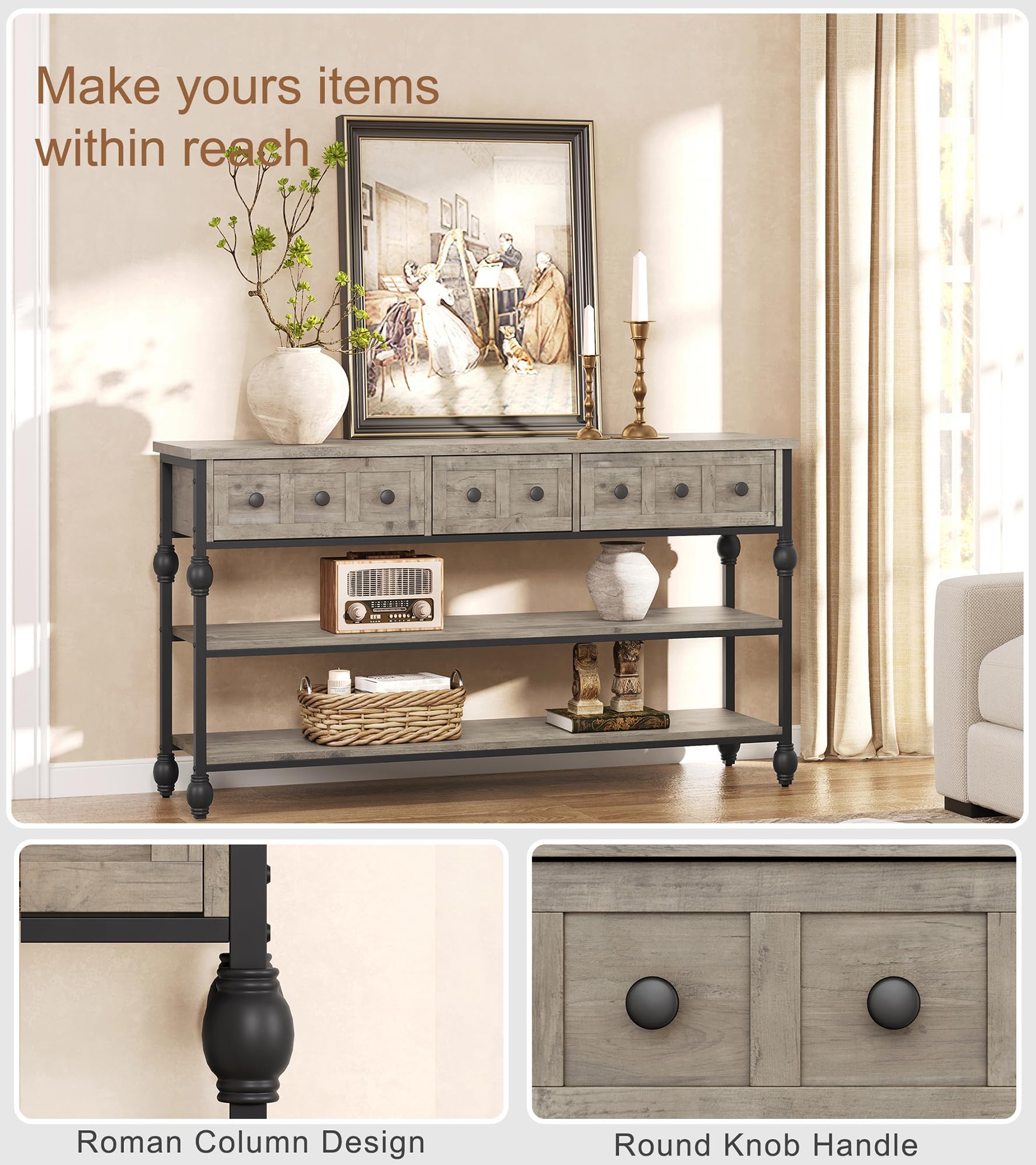Amazon.com: Garvee Console Sofa Table 53 in, Entryway Table with 3