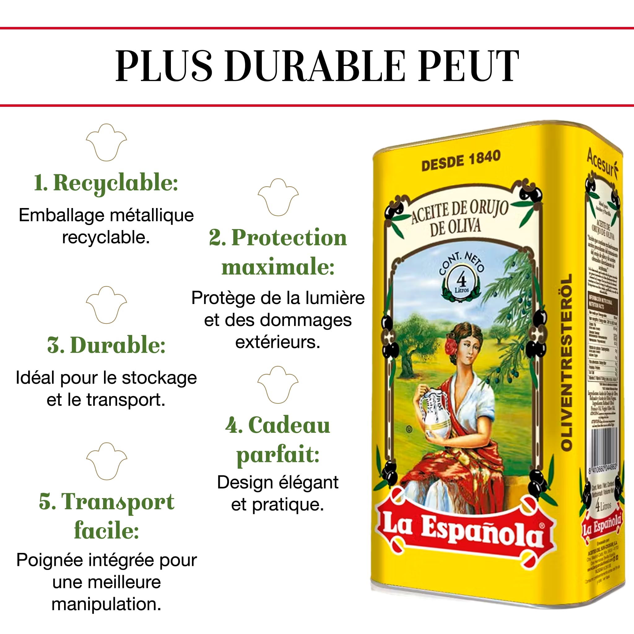 LA ESPAÑOLA Huile d'Olive de Grignons Origine Espagne, Idéal pour Fritures, Sauces et Sautés (4 L)