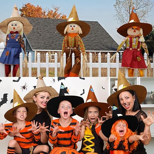 Miniatura 6 de Panitay Sombrero de espantapájaros de Halloween, disfraz a granel, disfraz de fiesta de cosplay, accesorio de disfraz de bruja de paja de fieltro