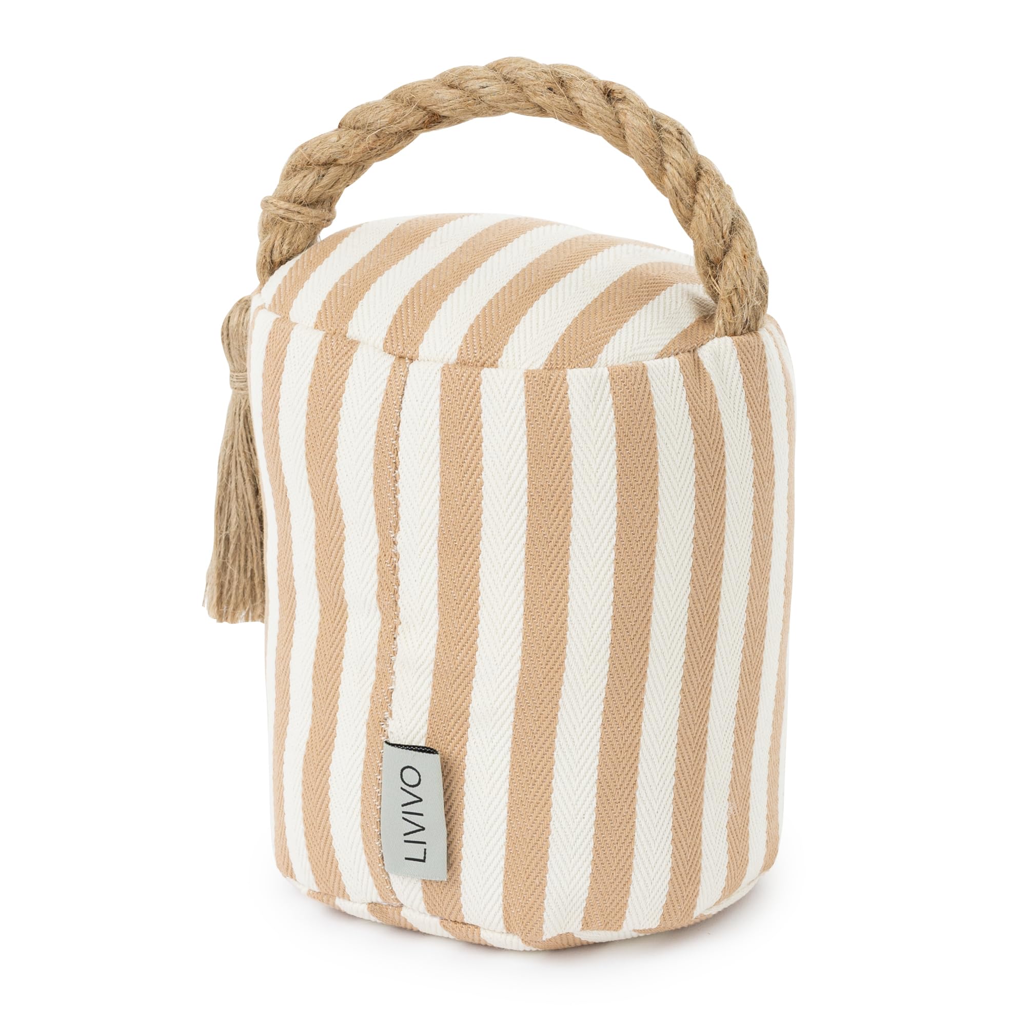 LIVIVO Weighted Door Stop - Sand-Filled Heavy Door Stopper with Boho Striped Fabric & Hemp Handle, Decorative Door Stop for Home Bedroom Living Room Office (Boho Chic)