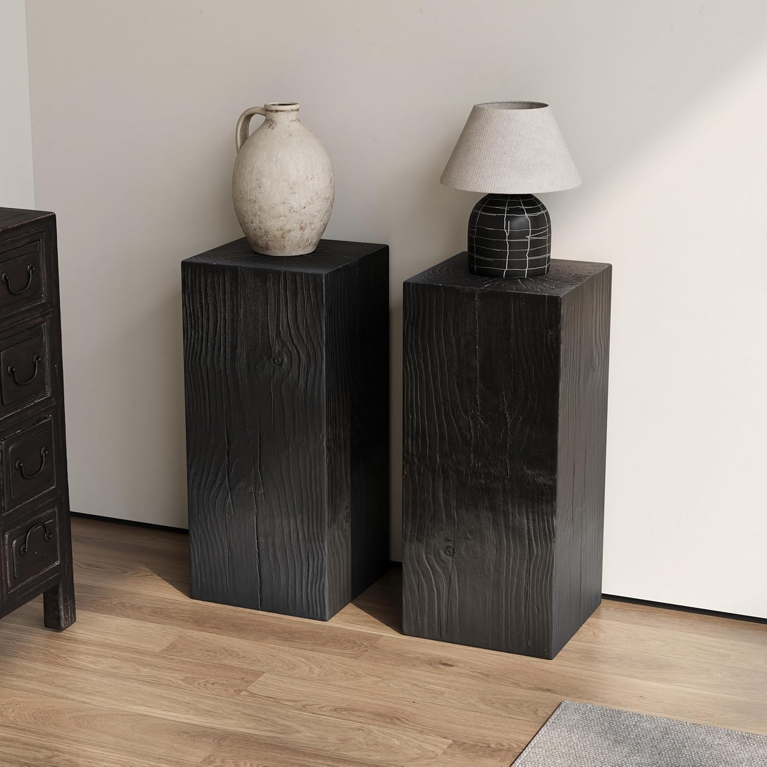 kevinplus Square Side Table End Table Set of 3 for Living Room, Modern Farmhouse Countryside Style, MGO Material for Indoor & Outdoor, Natural Wood Grain, No Assembly, 3-Pcs, Black