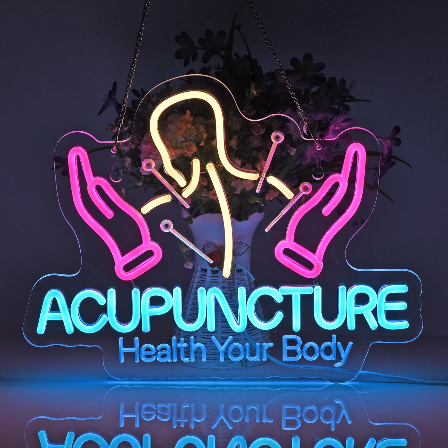 Acupuncture Neon Sign, Neon Lights Hanging Wall Art Decoration for Body Relax Massage Room Physical Therapy Spa Wellness Center, USB Powered Ultra Bright Dimmable, 16.1 * 12.6 inches