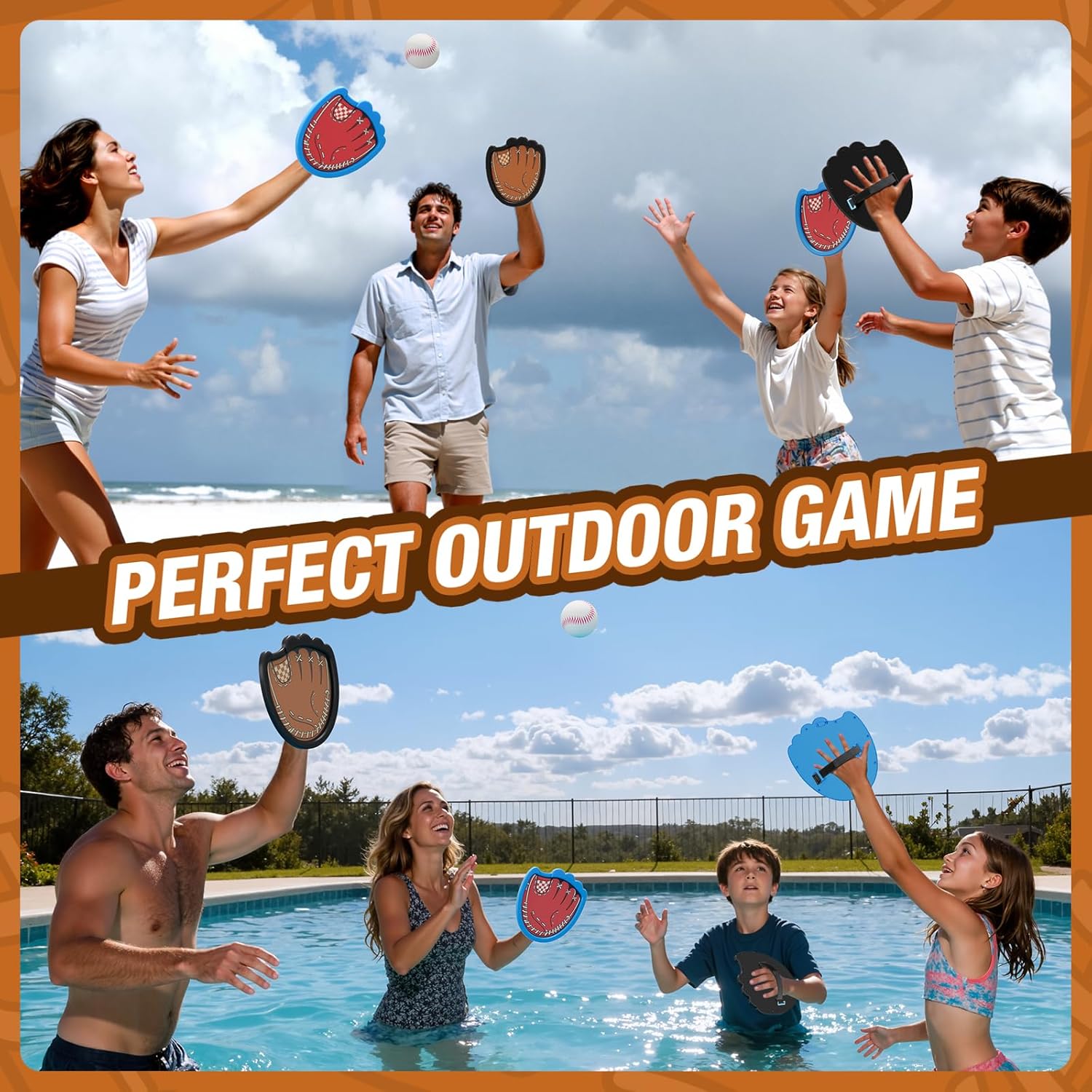 Toss and Catch Ball Game, Outdoor Toys for Kids, Beach Pool Yard Games for Teens & Family, Toddler Baseball Glove Birthday Gifts for 3 4 5 6 7 8+ Year Old Boys & Girls (4 Paddles & 6 Balls) - Image 7