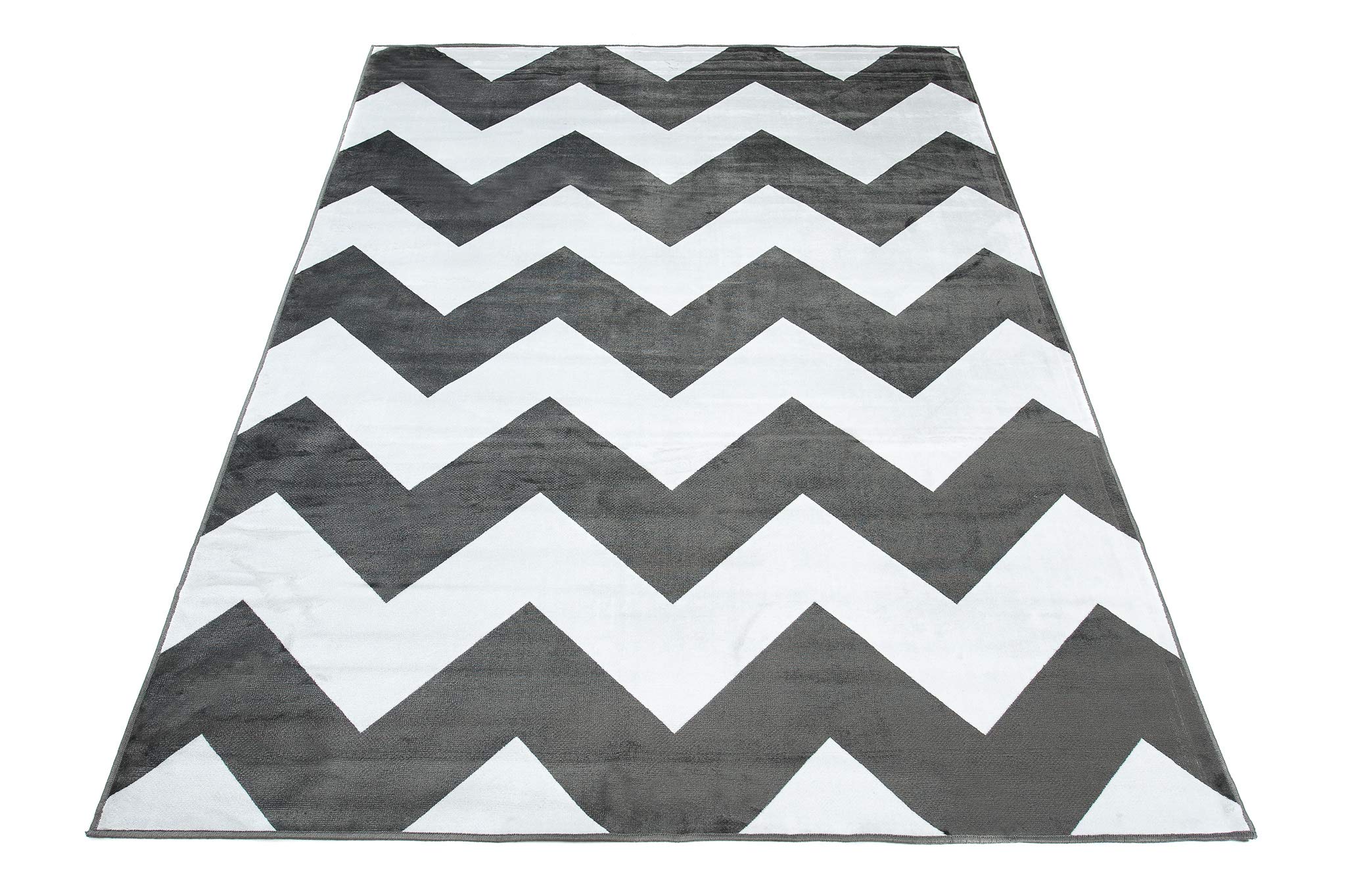 Tapiso Jafar dywan do salonu, cienki, nowoczesny, krótkie runo, geometryczne paski, Zig Zag kremowy, czarny, antracyt, do jadalni, płaskie runo, wiskoza, 160 x 230 cm