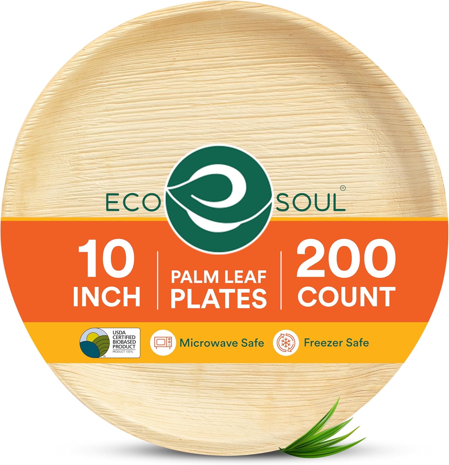 ECO SOUL Palm Leaf Like Bamboo Plates, 10 Inch Round, 200 Pack, Bulk Disposable Dinner Plates, Compostable Biodegradable Natural Wooden Dinnerware for Parties, Weddings & Catering Events