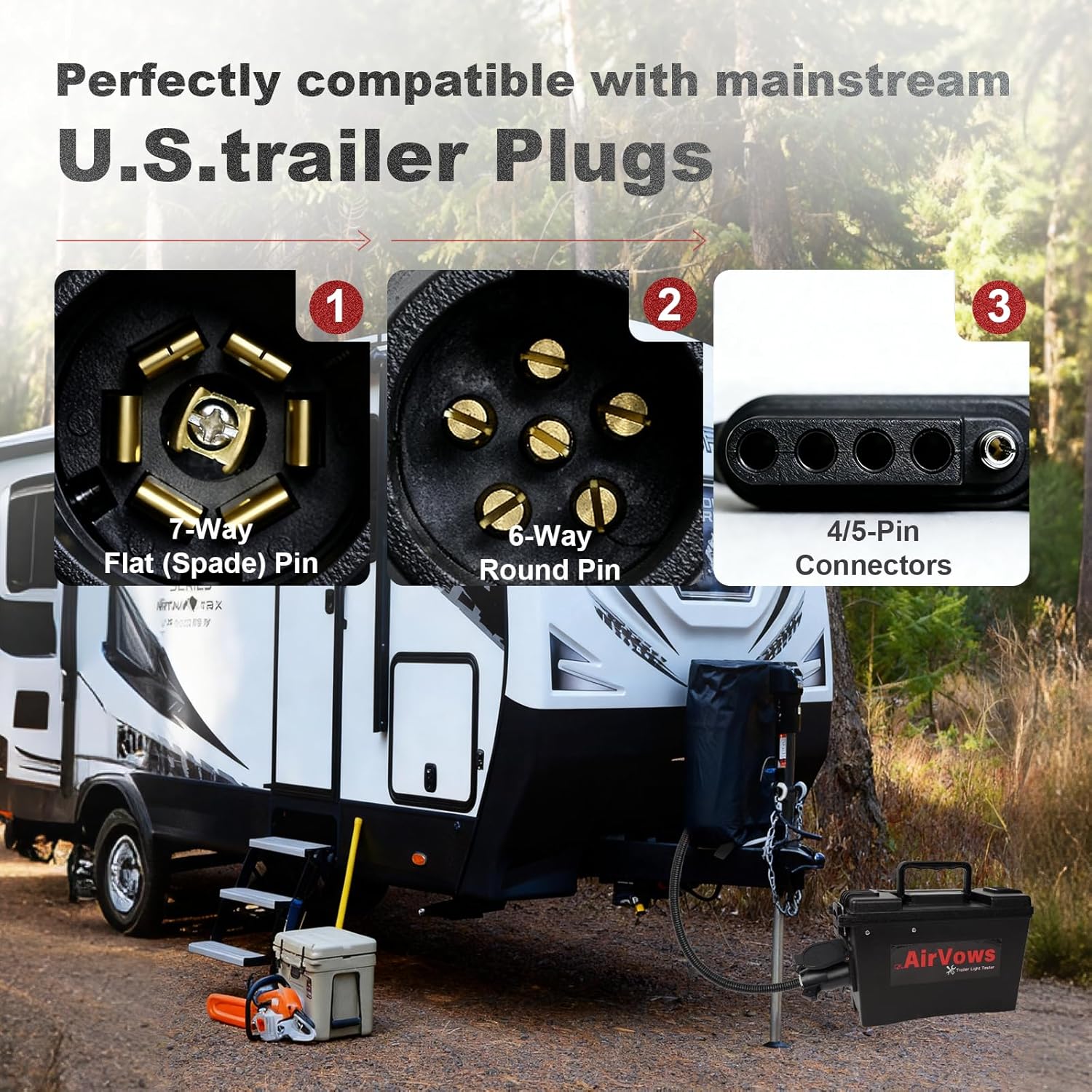 Trailer Light Tester Box with 12V 12AH Battery,Remote Control Function,with 7-Way Flat (Spade) Pin,6-Way Round Pin,4/5-Pin Connectors Adapter,IPX8 Waterproof Case,98FT Max Remote Range,2-Year Warranty - Image 2