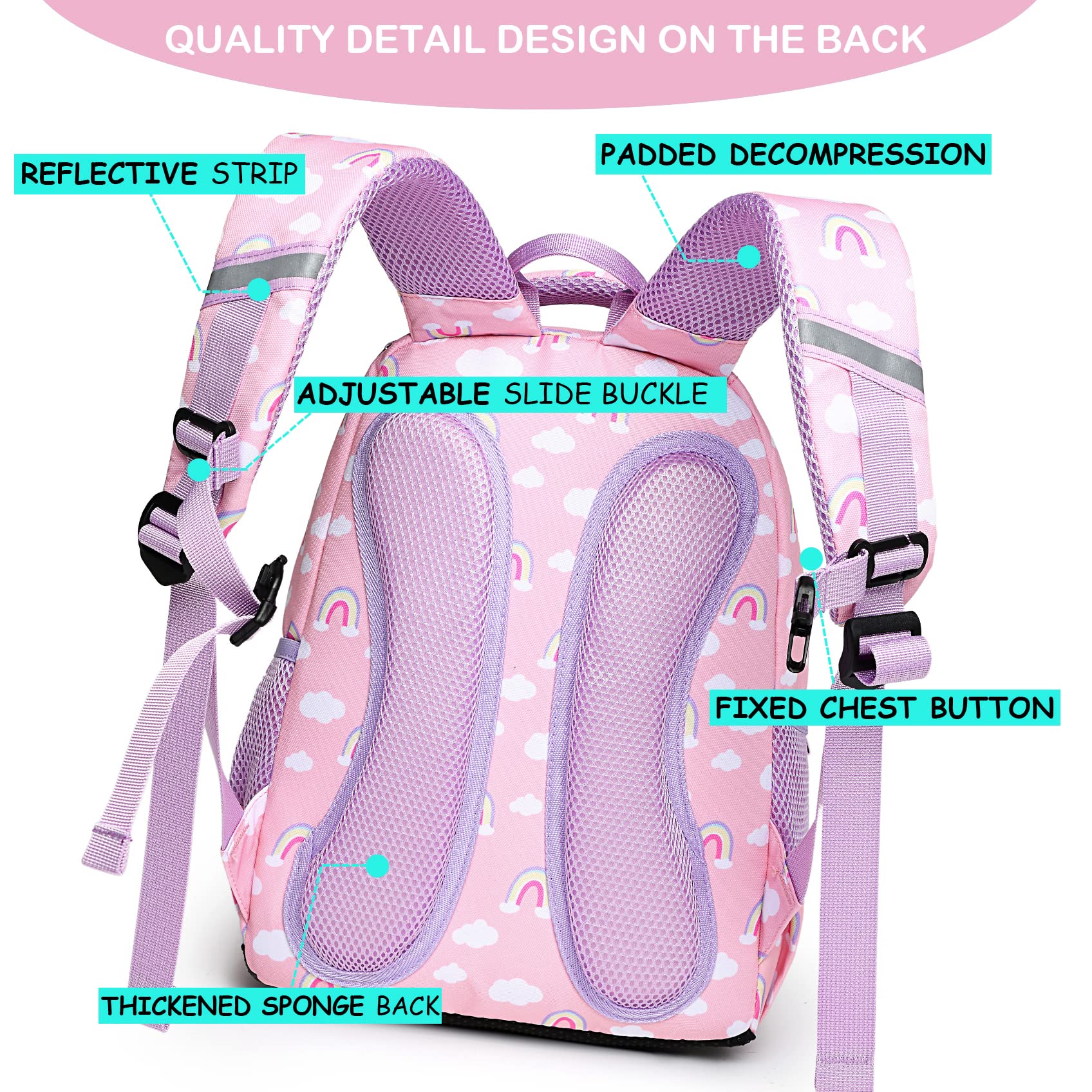 SunForMorning Kids Backpack for Boys & Girls, Preschool Bookbags Toddler Daycare School Bag Elementary Kindergarten Multifunctional Cute Large Capacity, Rainbow