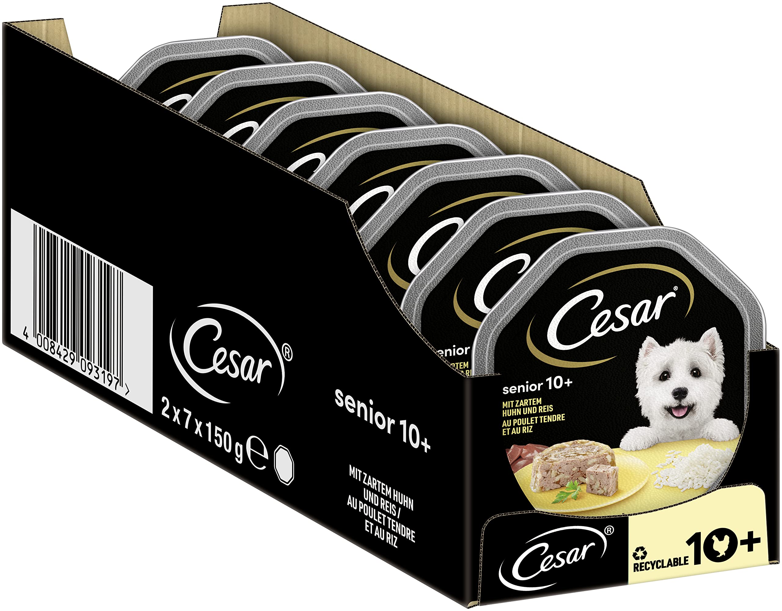 Cesar Doublure de Nourriture pour chien avec poulet & riz, 7 er Pack, (7 x 2 boite x 150 g)