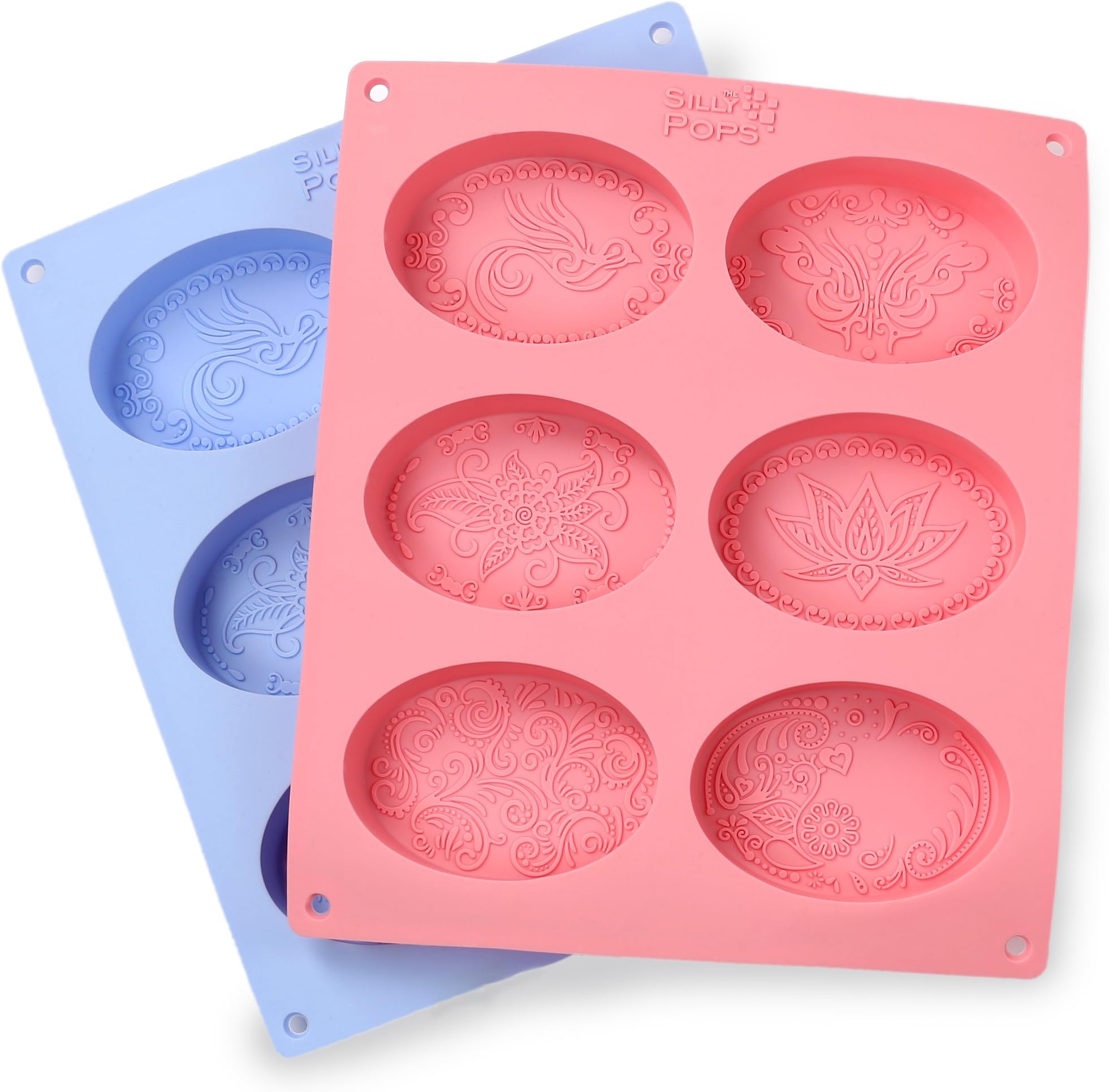 Ellipse Silicone Soap Molds - Set of 2 for 12 Cavities - Mixed Patterns - Soap Making Supplies by the Silly Pops