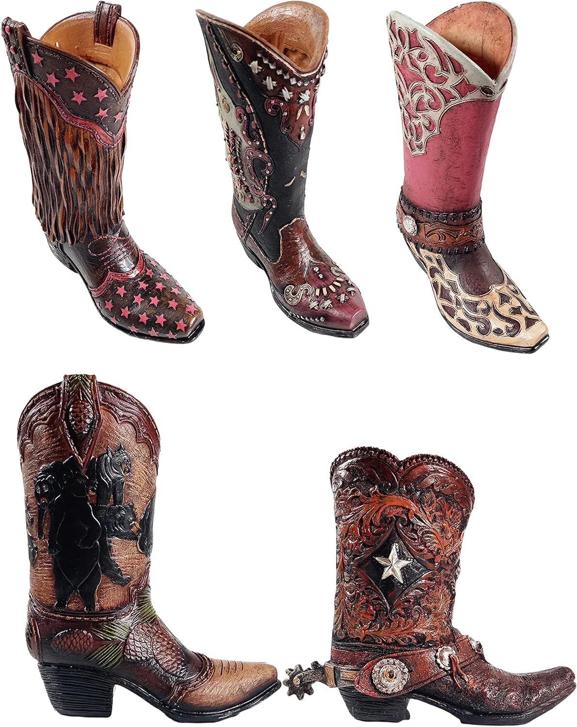 Urbalabs Western Cowboy Boot Vase 8 Inch Brown Star Floral Tassel Vase Decorative Cowboy Boots Vases Home Office Rustic Decor Country Living Wedding Centerpiece