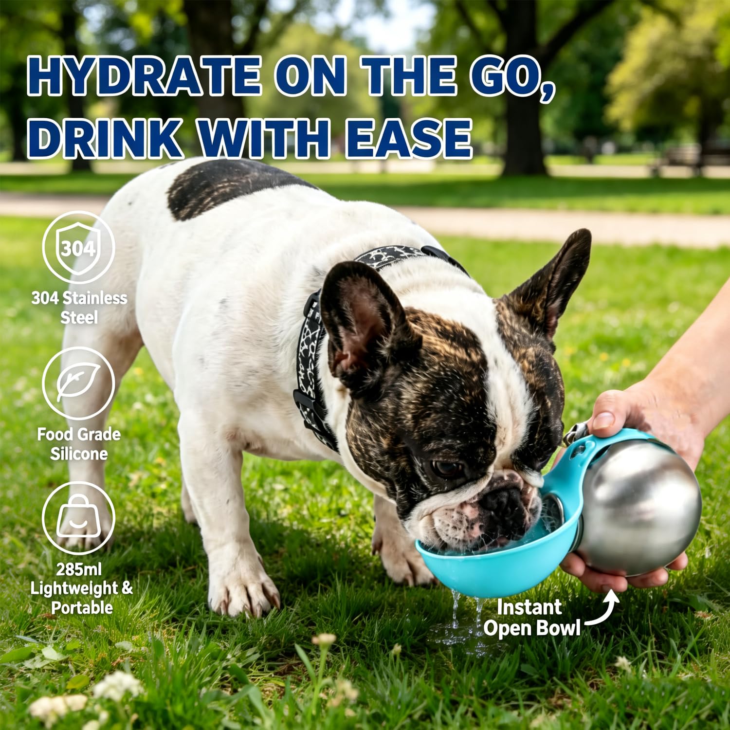 Trinkflasche Hunde Für Unterwegs, 285ml Hundetrinkflasche für Unterwegs mit Silikonnapf, Tragbare Auslaufsichere Hunde Trinkflasche, Haustier Wasserflasche für Spaziergänge, Camping, Reise