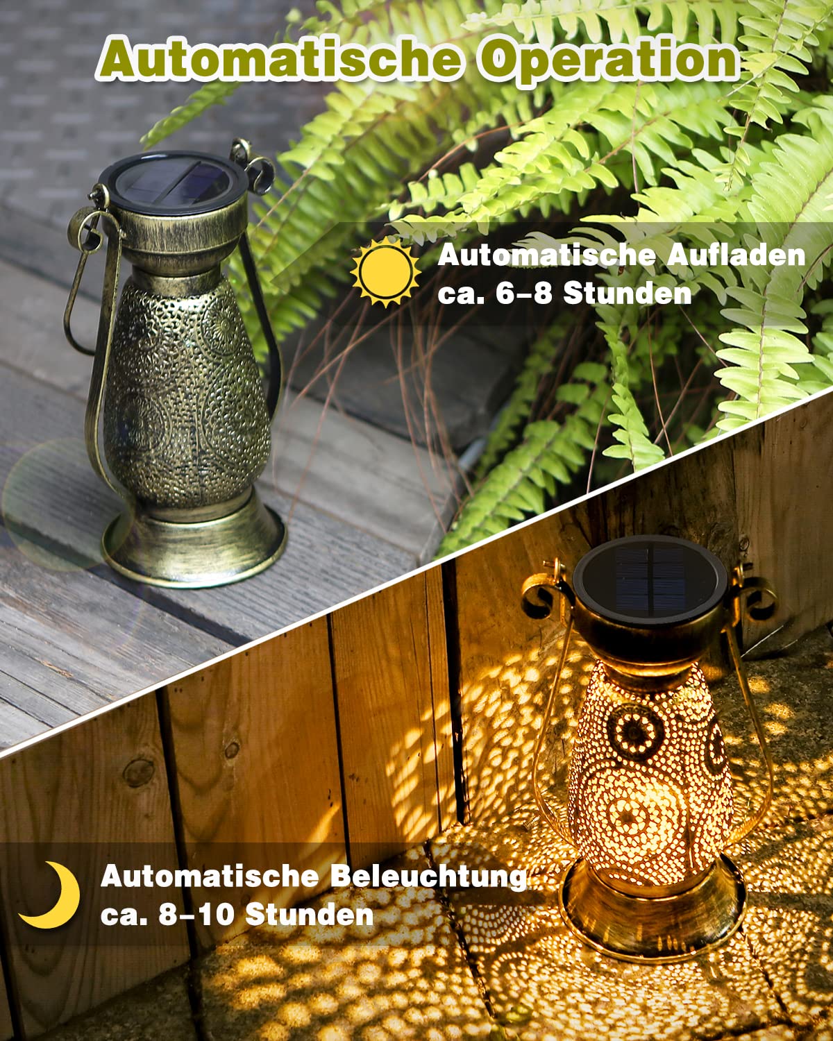 2 farolillos solares marroquíes para exteriores, farolillos solares de metal dorado retro para exteriores, IP65, resistentes al agua, para exteriores, para jardín, balcón, Navidad, regalos para