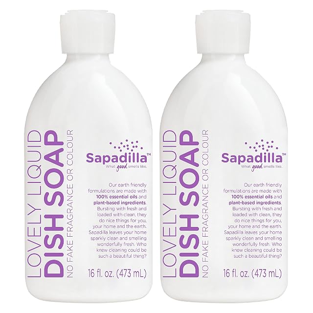 Sapadilla Liquid Dish Soap - Sweet Lavender Lime - Made with 100 Pure Essential Oil Blends Tough on