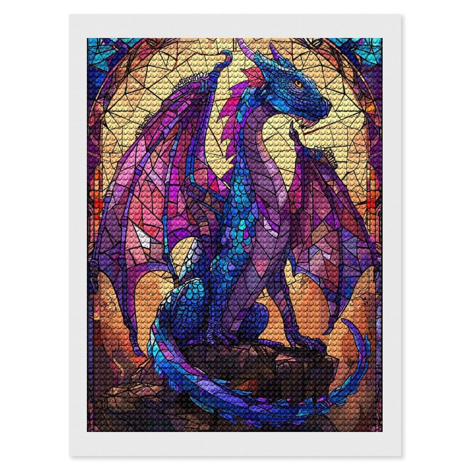 Junmoney Cathedral Fantasy Dragon Diamond Painting Canvas Set 12"x16", for Beginners, Complete Accessories, Christmas Gift, Modern Decor