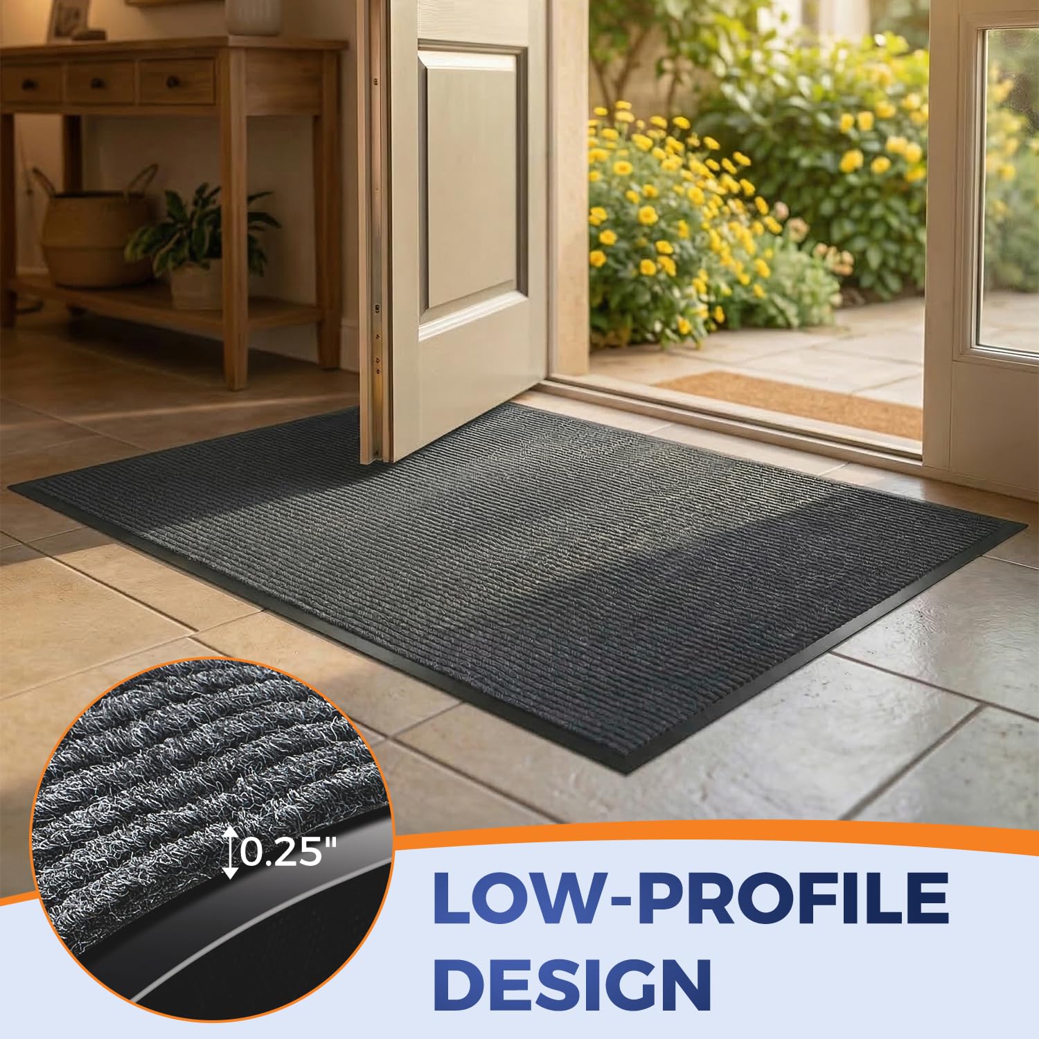 Commercial Floor Mat, 3 x 5 FT Extra Large Door Mat, Indoor/Outdoor Entrance Mat, Commercial Rug with Water & Stain Proof, Easy to Clean, Low-Profile, Heavy Duty Rubber Mat, Charcoal Grey — Amazon image 5