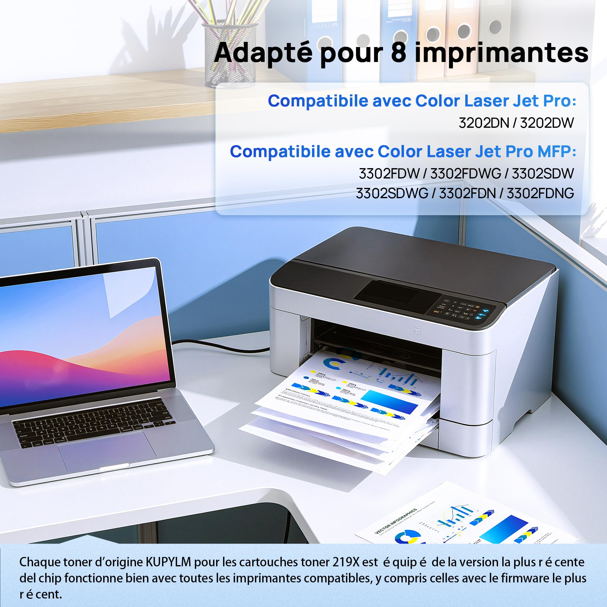 KUPYLM 219X con chip compatibile per 219X 219A Toner per Color LaserJet Pro MFP 3302fdw 3302sdw 3302fdwg 3302sdwg 3302fdn 3302fdng 3202dw 3202dn W2190X W2190A (nero ciano Giallo Magenta 4 Confezione: