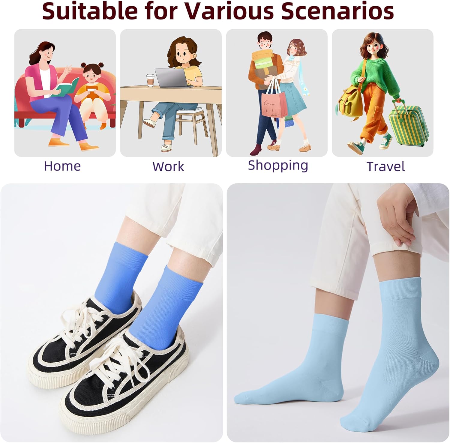 Corlap Women's Thin Above Ankle Socks - 6Pairs Cotton Casual Bootie Dress Crew Socks - Image 5