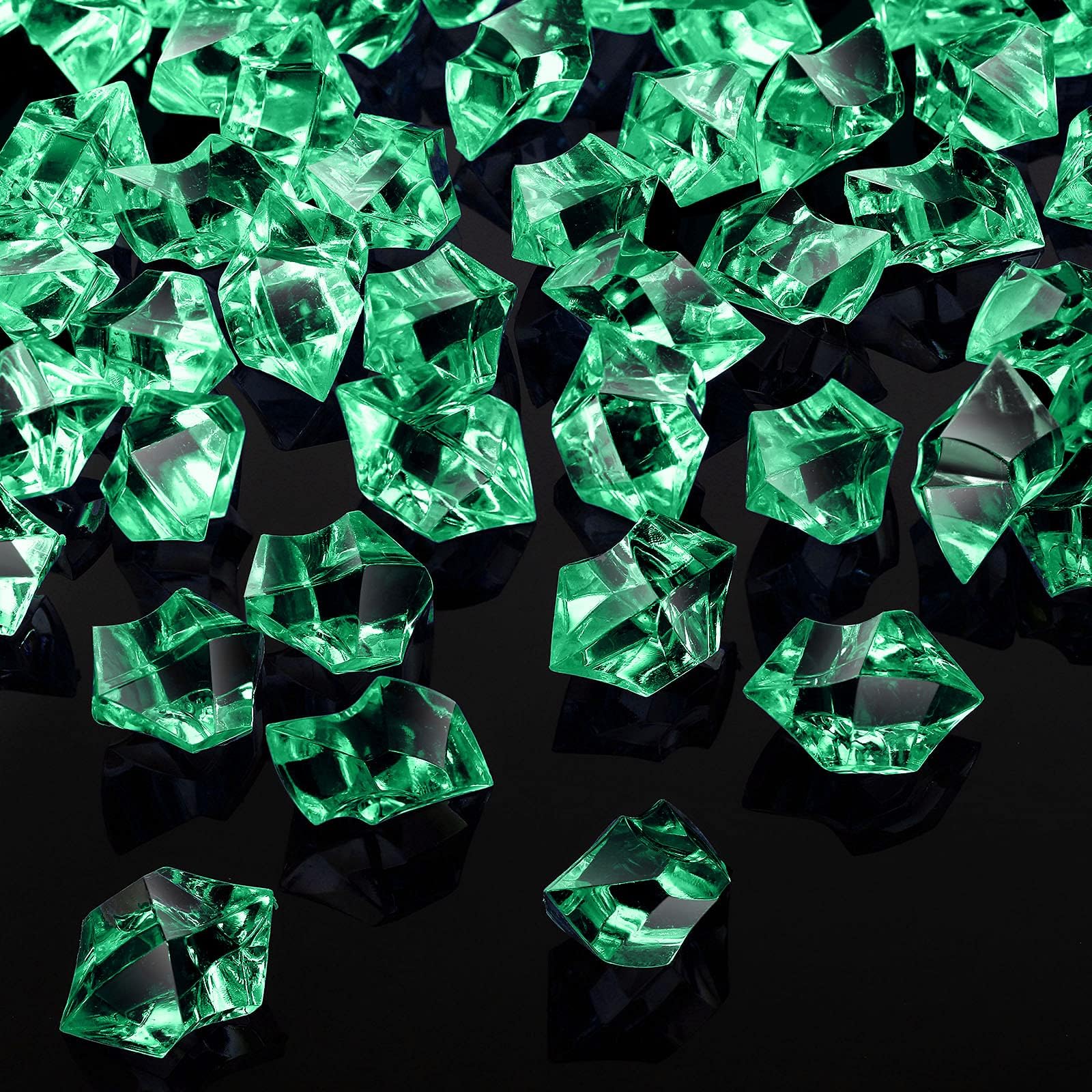 150 Pieces Fake Ice Cubes Diamonds Plastic Crushed Ice Rocks 1 Inch Acrylic Crystals Fake Ice Cubes Gems for Vase Fillers, Table Scatter, Birthday Decor Favor, Event, Wedding, Arts Crafts (Green)