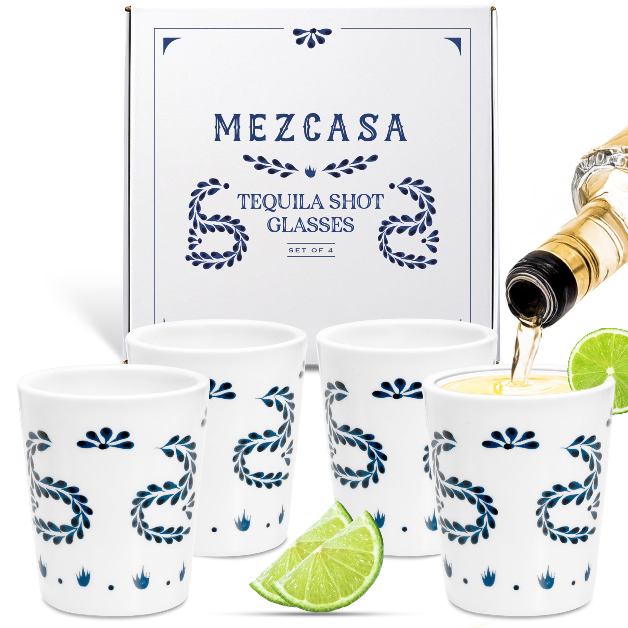 Azul Tequila Shot Glasses — Premium Ceramic Shot Glass for Enthusiasts — Stylish Tequila Glasses for Men & Women for Any Occasion (Set of 4)