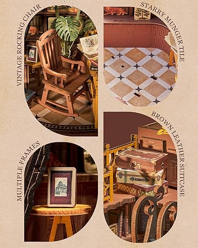 Miniatura 8 de Rolife Kit de rincón de libros para bricolaje, estudio de esquina silenciosa, rompecabezas 3D, decoración creativa británica para adultos, kits en