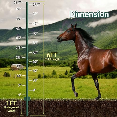 Vista 32 de Postes de valla de 3 pies – 8 unidades, poste de valla de metal resistente, poste sin excavar en U para granja, jardín, huerto y valla de alambre al