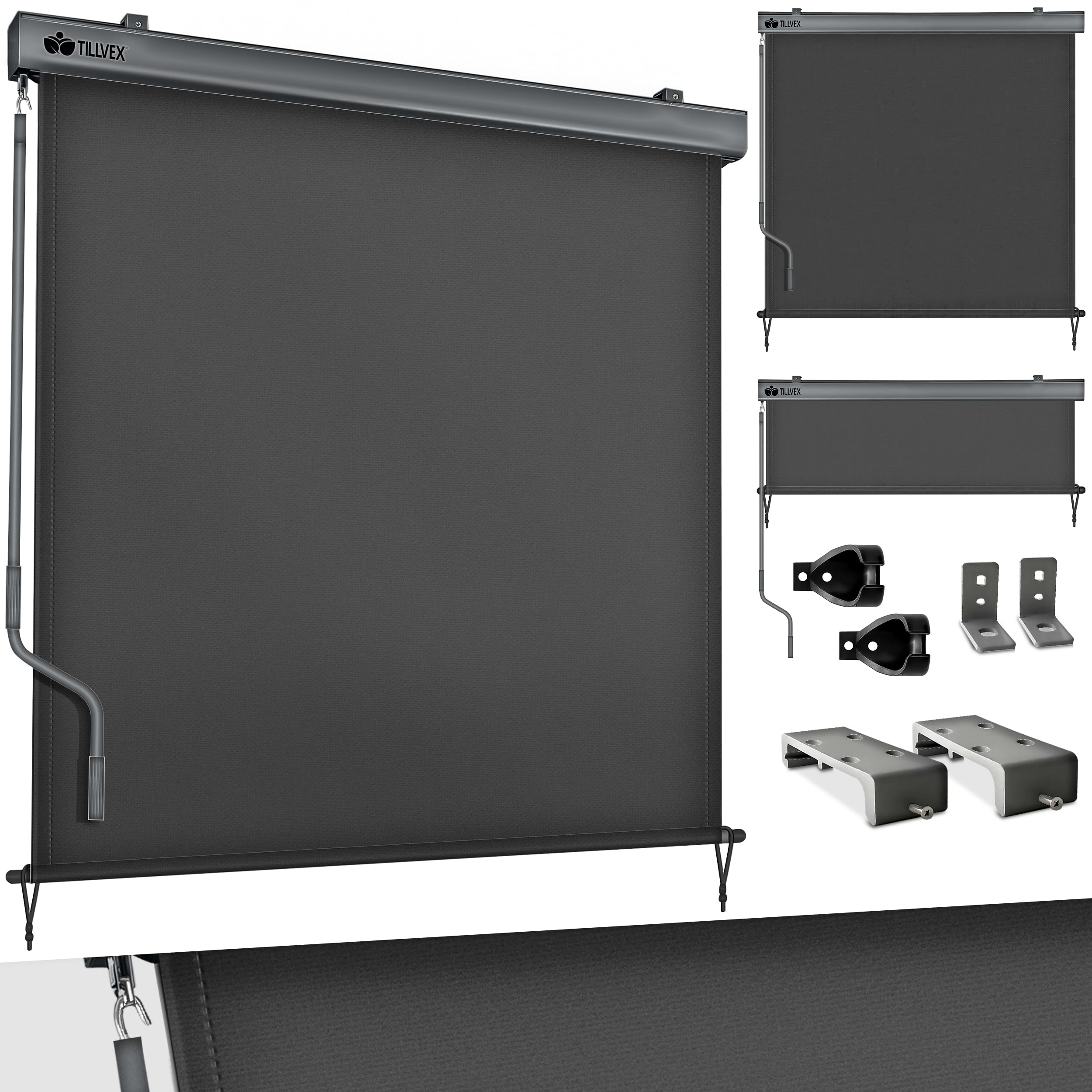tillvex® Toldo Vertical de 200 x 250 cm para Exterior e Interior, Resistente al Agua con manivela para balcón, terraza y jardín, Estor para balcón, protección Solar de Aluminio