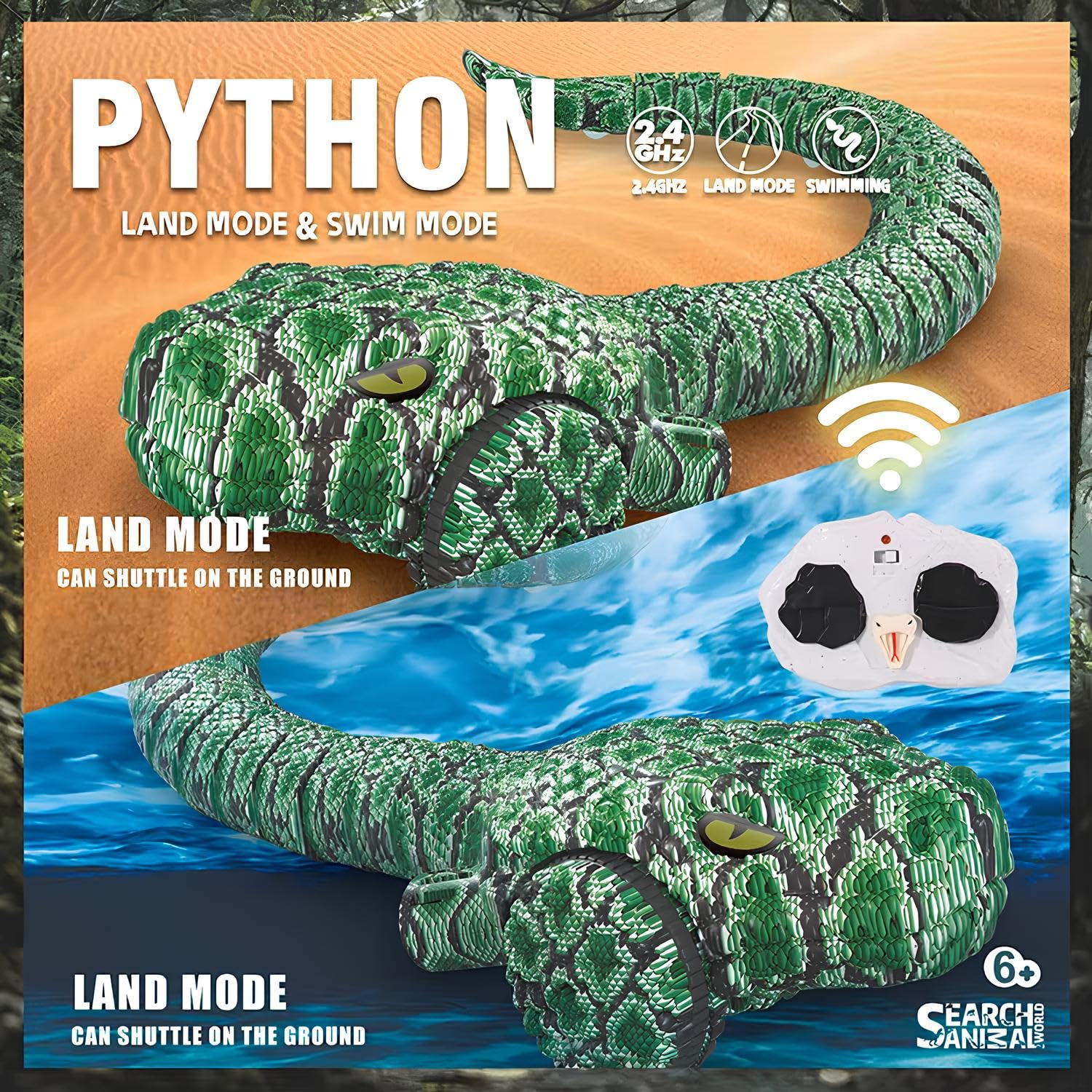 Serpente Telecomadato Versione Gigante cm 77 Striscia e Nuota Davvero Movimenti Realistici Utilizzabile su Terra e in Acqua Pitone Boa Vipera Maxi Giocattolo Multifunzione Spettacolare Scatola Regalo